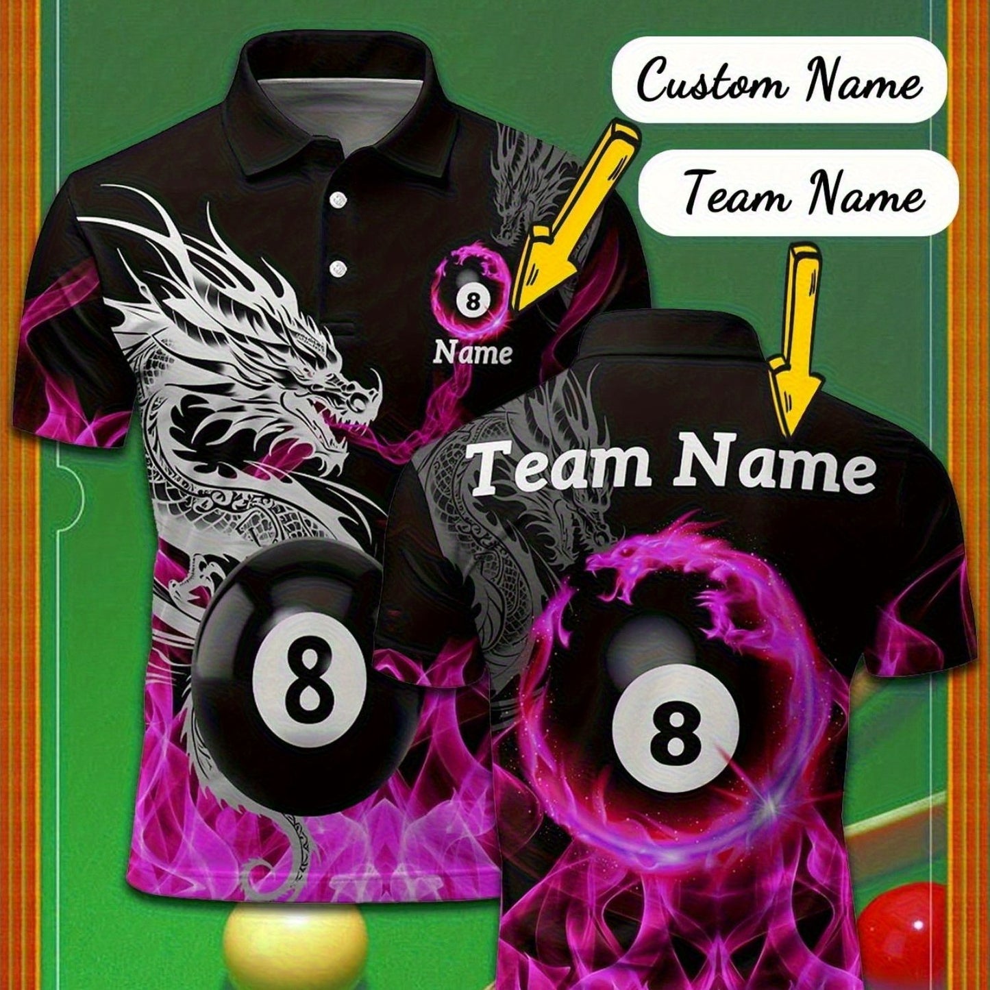Custom Dragon 8 Billiard Polo Shirt With Personalization