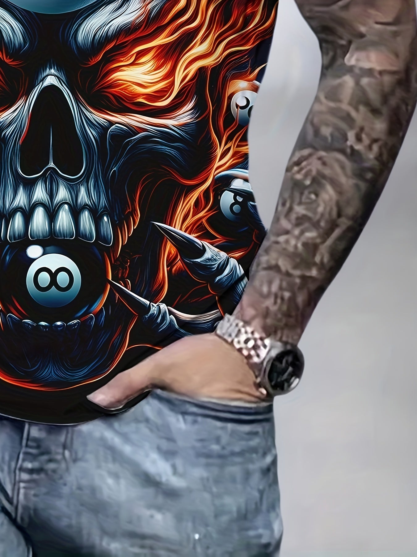 Mens Billiards Graphic T Shirt Edgy Skull Pool Balls Design