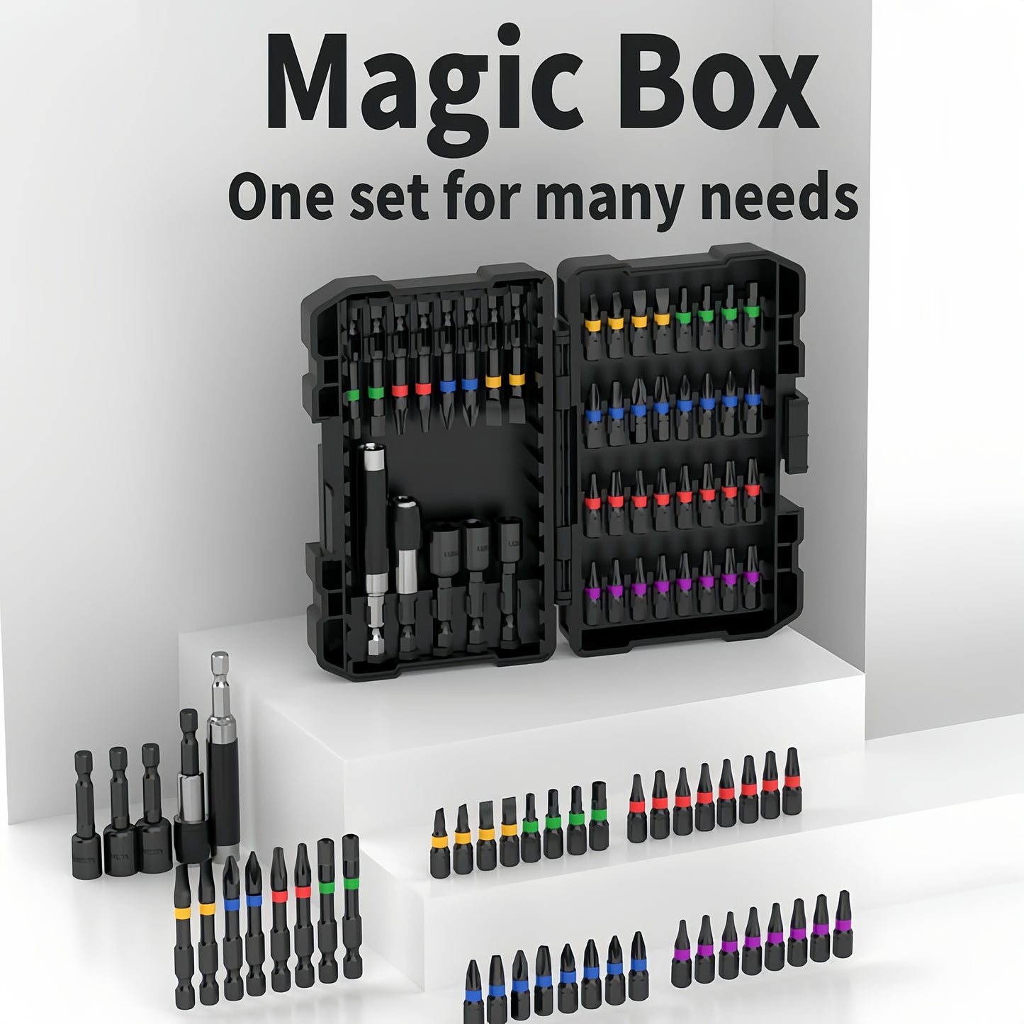 45pcs Heavy-Duty Impact Screwdriver Bit Set Compatible for Torx/T40-TX27, Cross/PH0-PH2, Flat/-L7, Square/R90-R120 - Bits with Storage Box, Compact & Portable Kit for Repair, Automotive, DIY (45pcs)