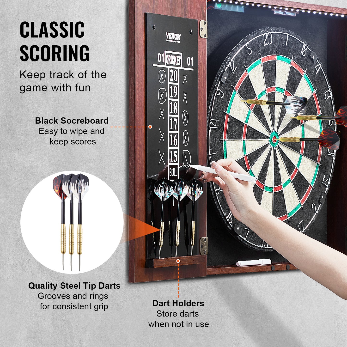 VEVOR Dartboard And Cabinet Set With Steel Tip Darts