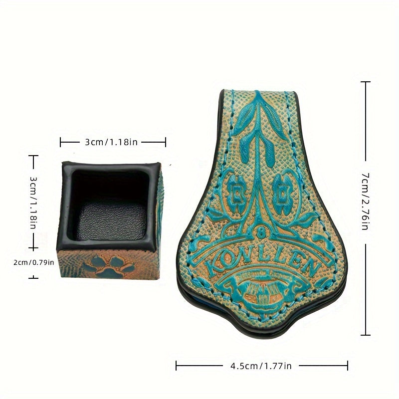 KONLLEN Leather Engraved Pool Chalk Holder Magnetic Billiards Accessory