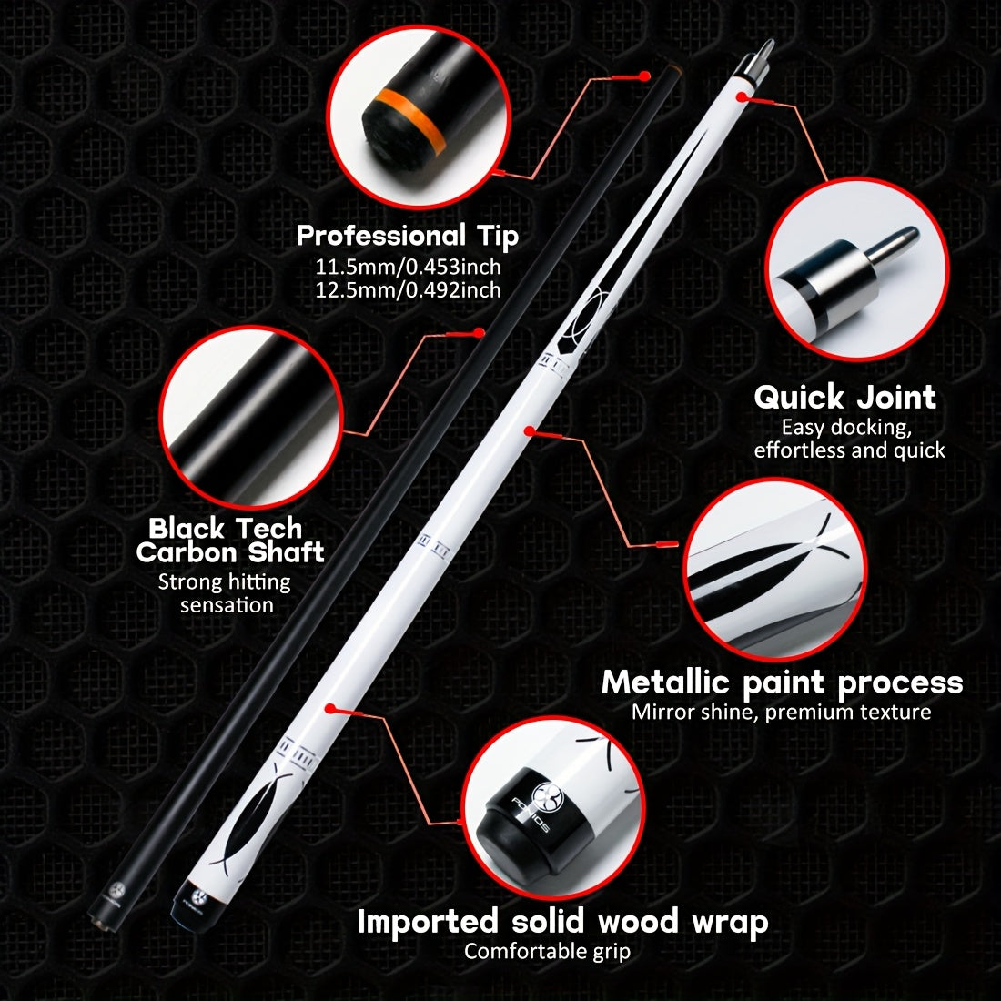 POINOS Professional Pool Cue With Glass Fiber Shaft UNI LOC