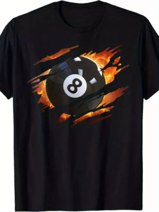 Retro 8 Ball Pool T Shirt With Flames Heavyweight Tee