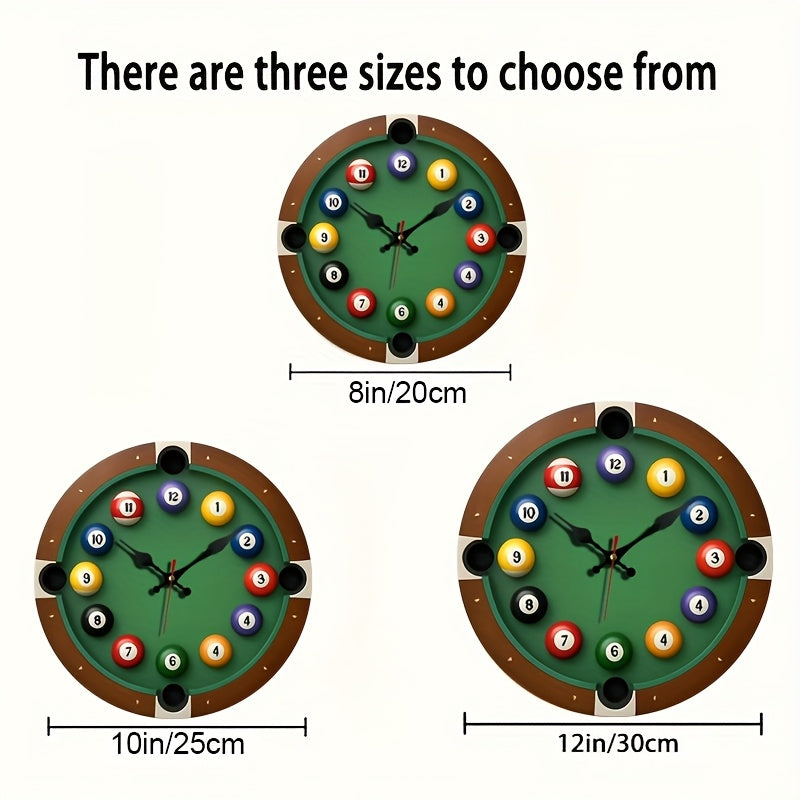 JFHT Pool Table Wall Clock With Billiard Balls And Cue