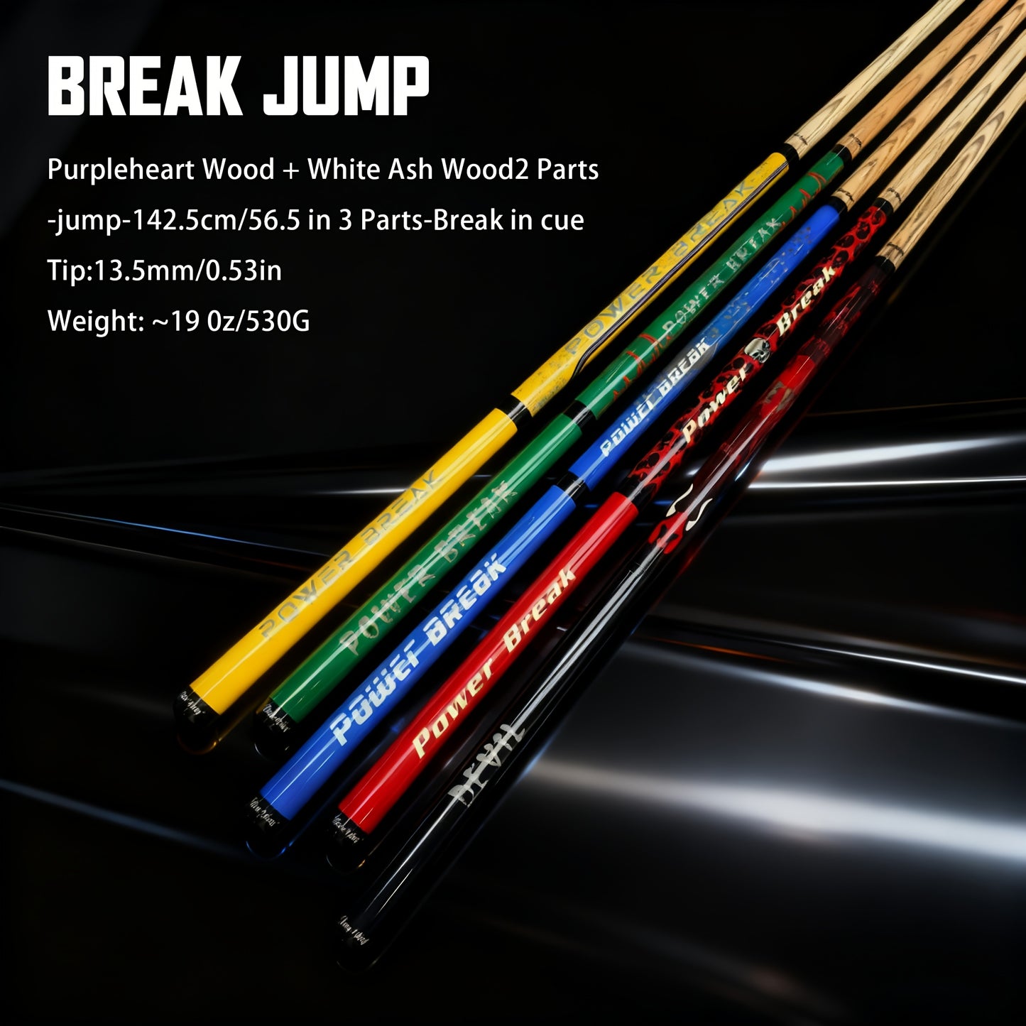 Jianying Jump Break Pool Cue Three Part Wood Shaft