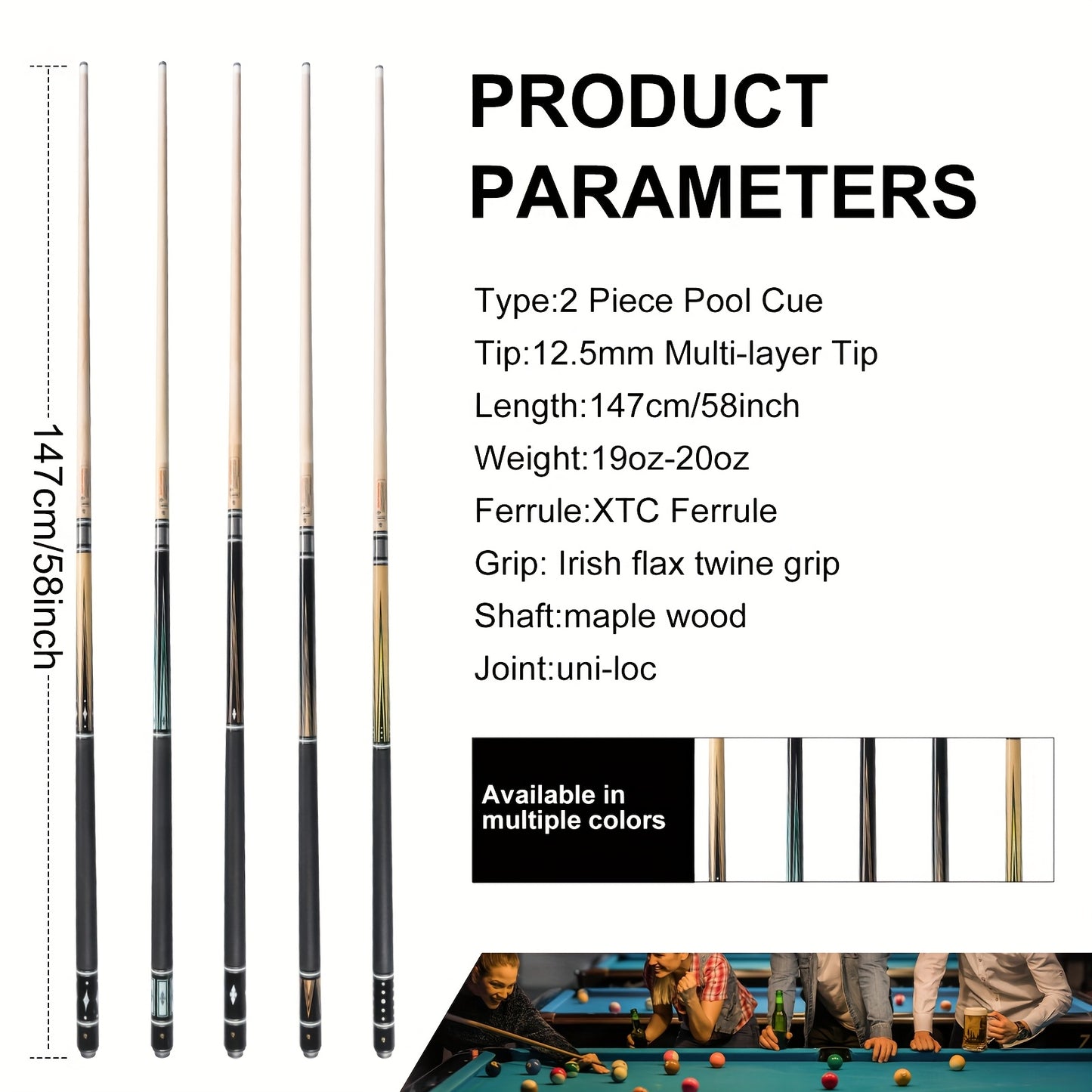 911 Series Pool Cue Low Deflection Vacuum Uni-Loc Joint Grip