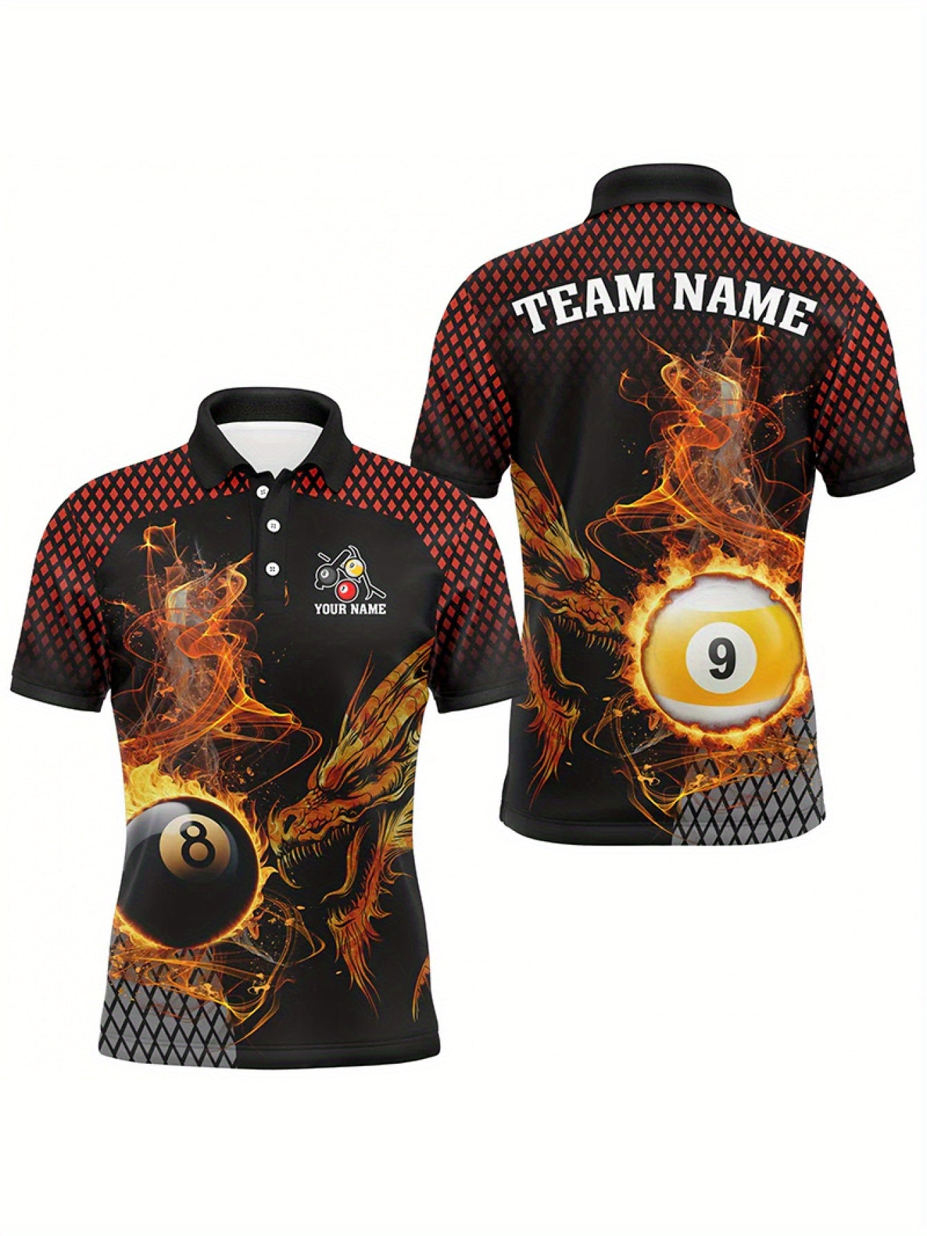Men's Billiard Theme Polo Shirt Personalized With 8 Ball Design