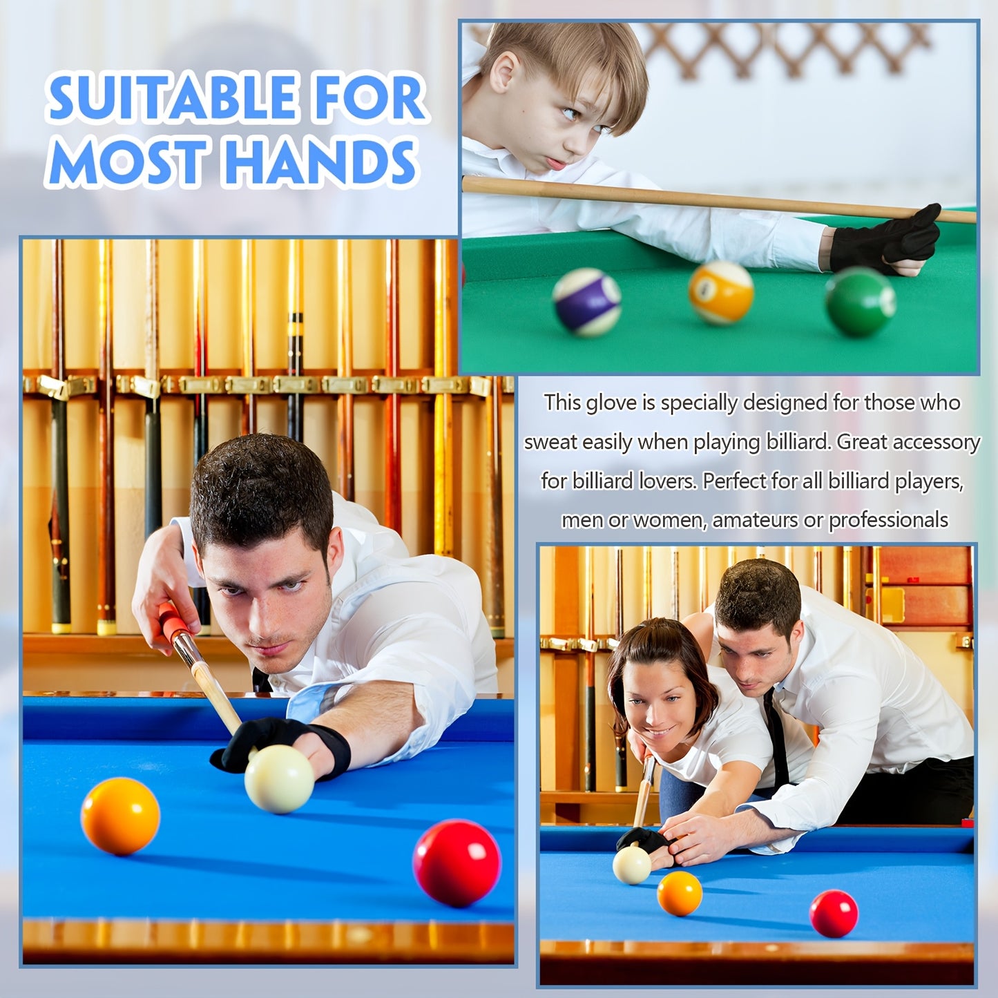 Patelai Breathable 3-Finger Pool Gloves For Billiards