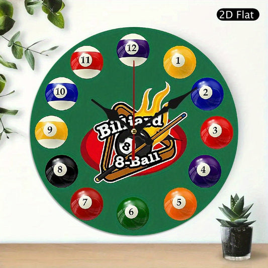 Vintage Billiards Pool Cue Wall Clock Silent With Flames Motif