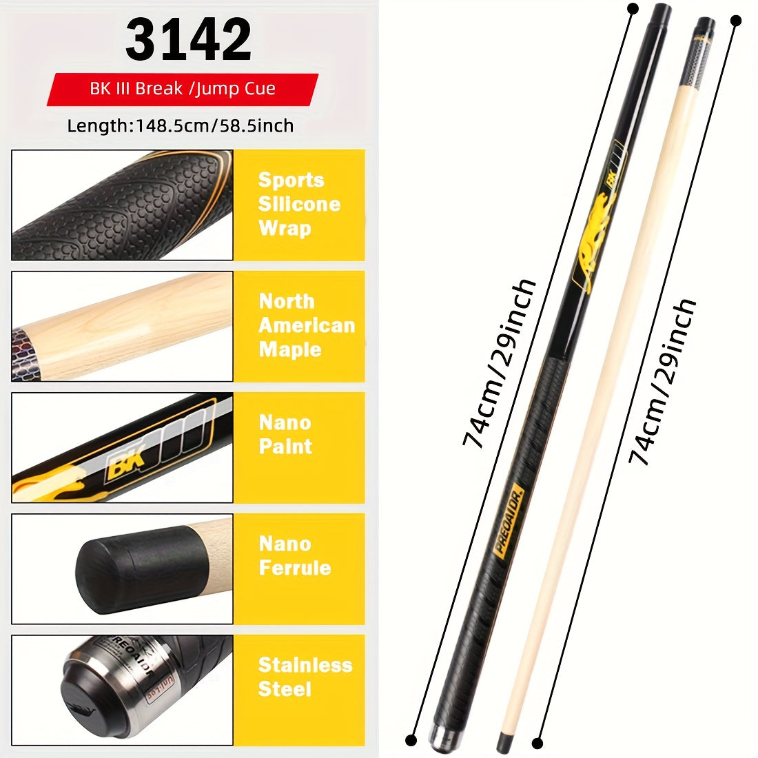 PREOAIDR 3142 Punch And Jump Break Pool Cue With Carbon Maple Shaft