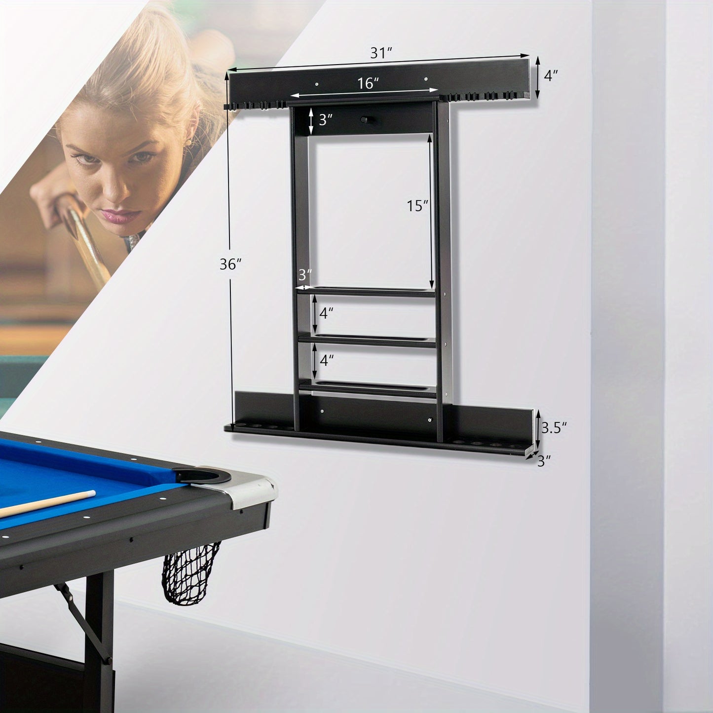 GOPLUS Wall Mounted Billiard Cue Rack Holder for Pool Sticks