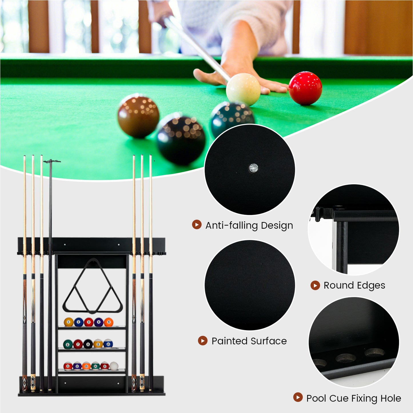 GOPLUS Wall Mounted Billiard Cue Rack Holder for Pool Sticks