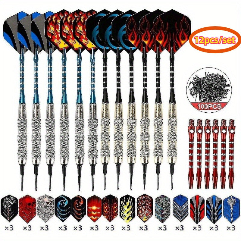 Iron Dart Barrel Soft Tip Set With Aluminum Shafts 100 Plastic Darts 30 Flights