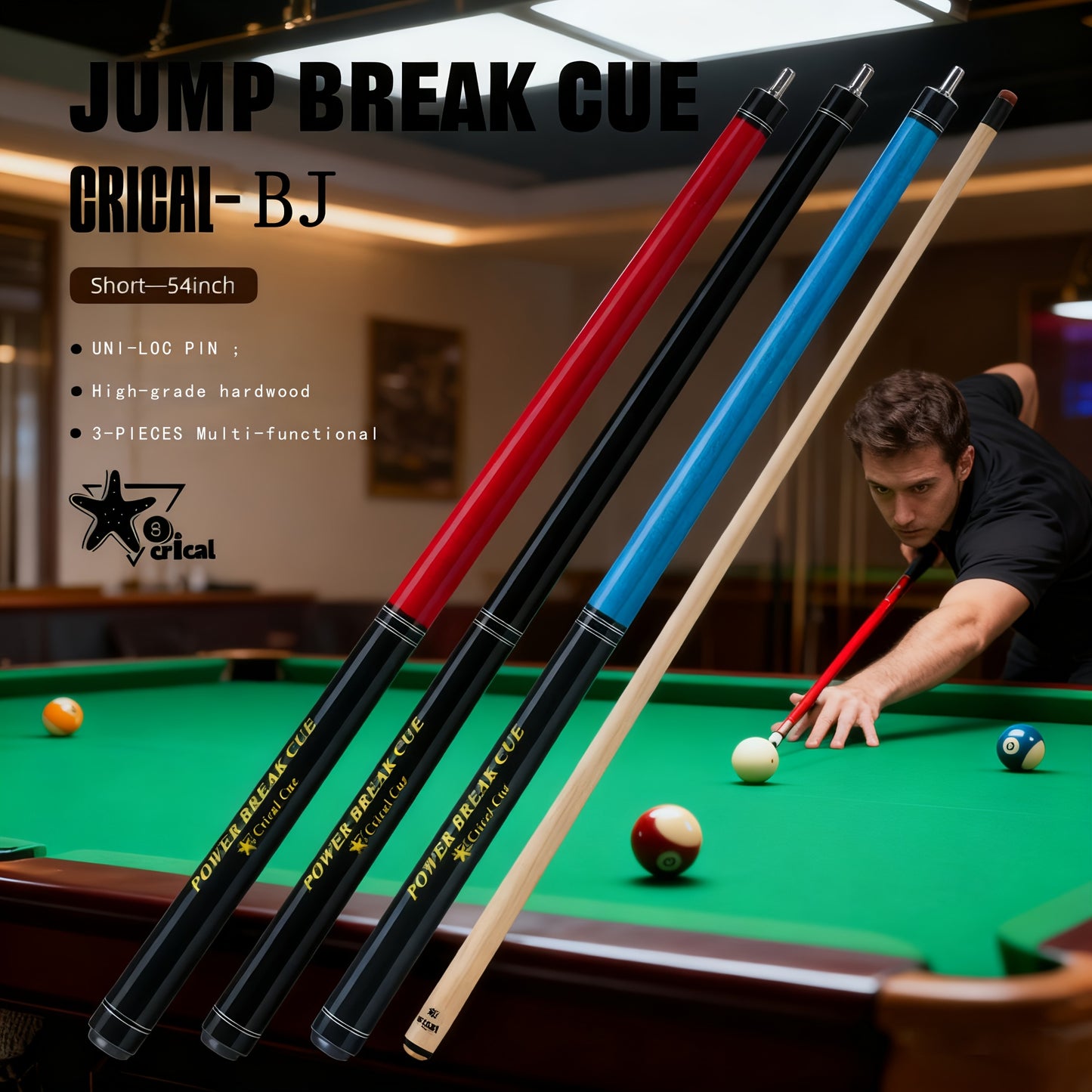 CRICAL Break And Jump Cue Integrated Jump Break Pool Cue
