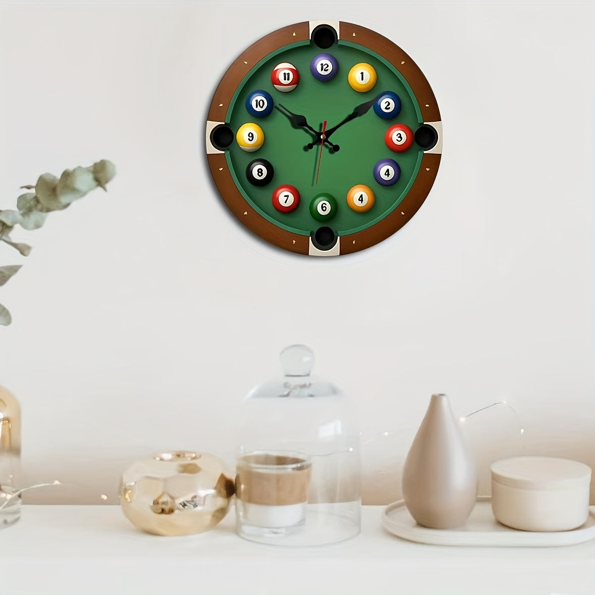 JFHT Pool Table Wall Clock With Billiard Balls And Cue