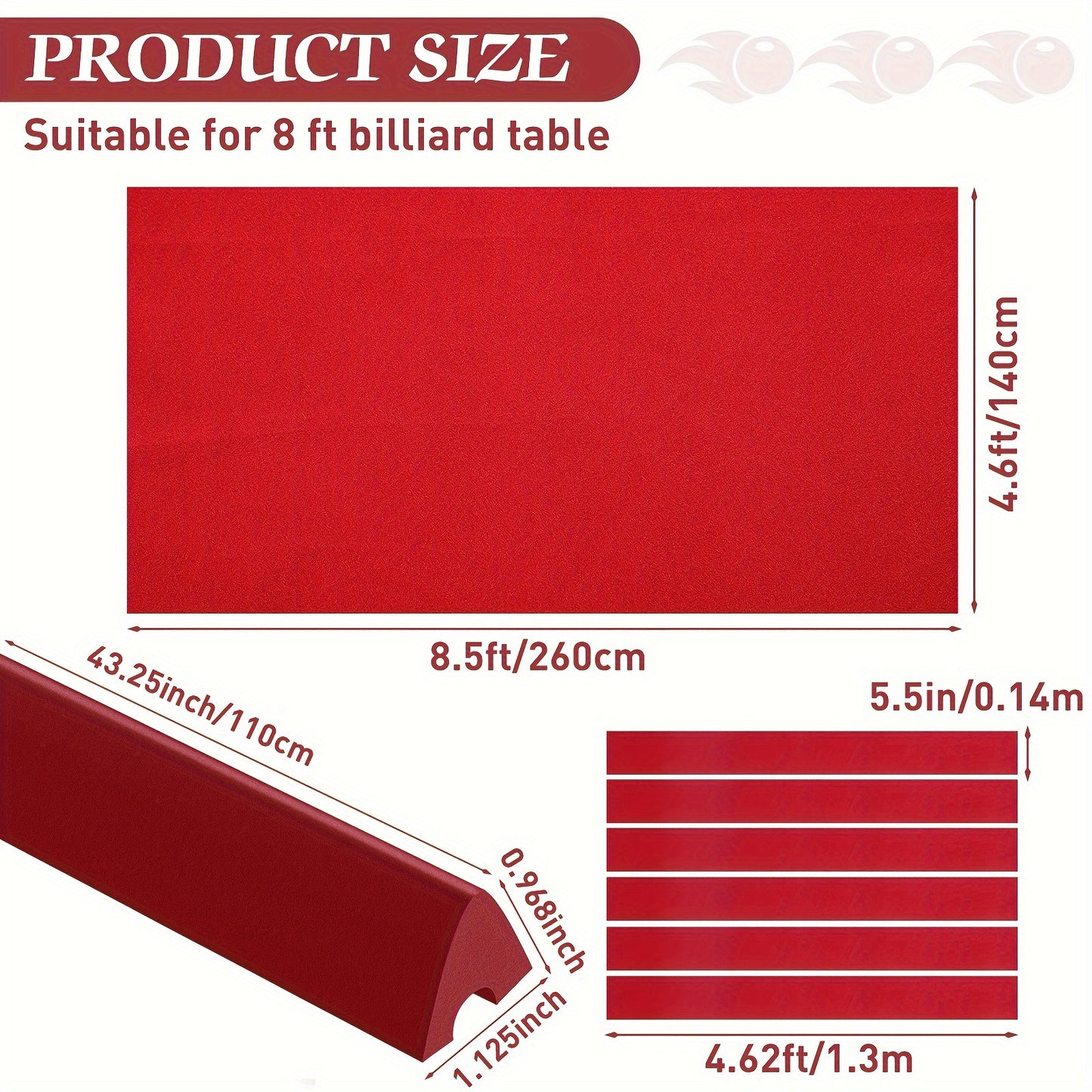 Pre-Cut Billiard Fabric Replacement With Six Cloth Strips And Bumpers