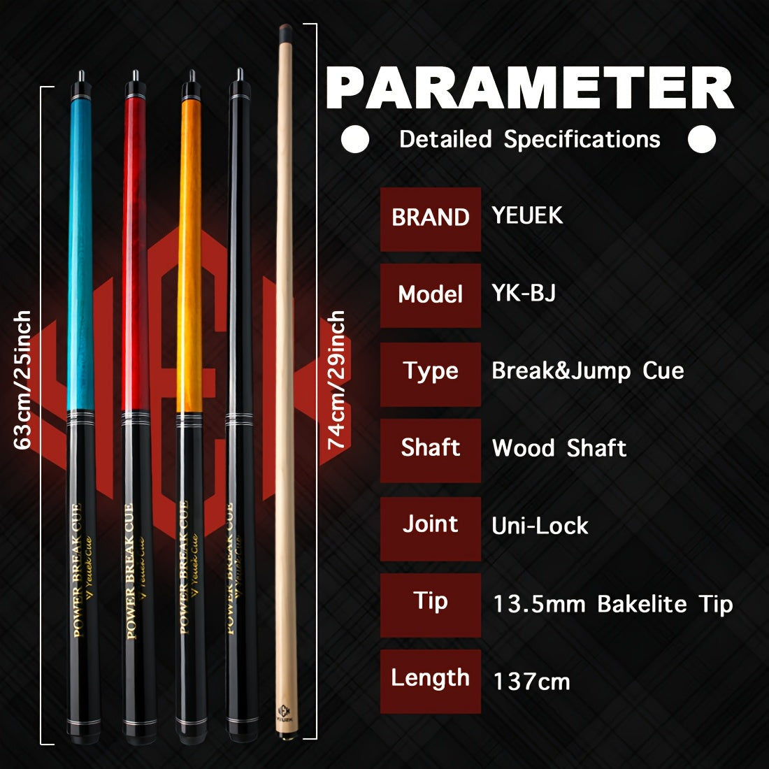 YEUEK Jump Break Pool Cue With Maple Shaft 2 In 1 Performance