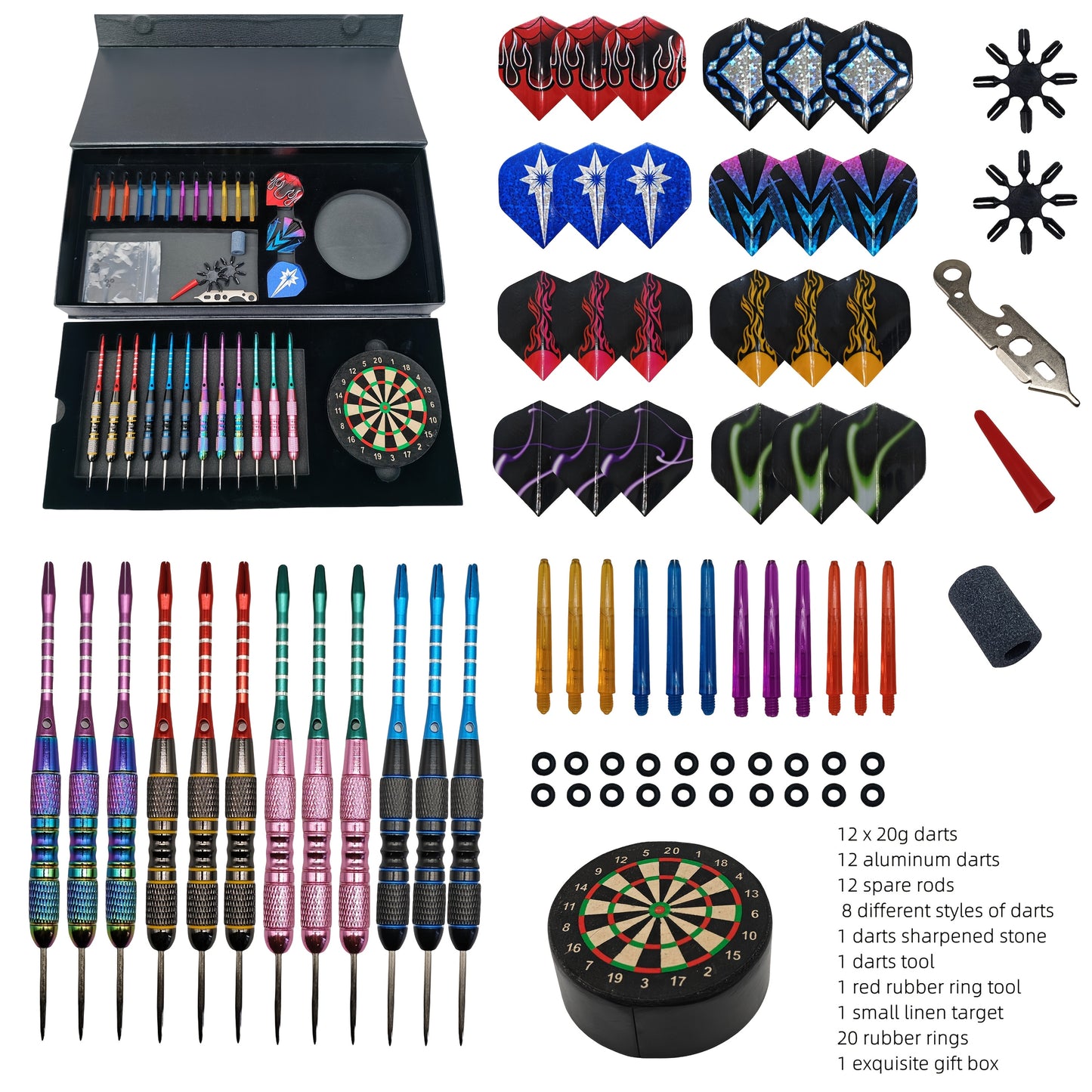 QTVIRA Dart Gift Set With 12 Darts And Tabletop Dartboard