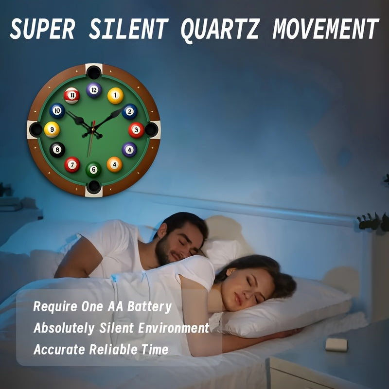 JFHT Pool Table Wall Clock With Billiard Balls And Cue