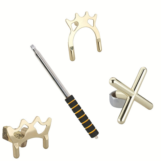Four Stainless Steel Telescopic Pool Cues With Detachable Bridges