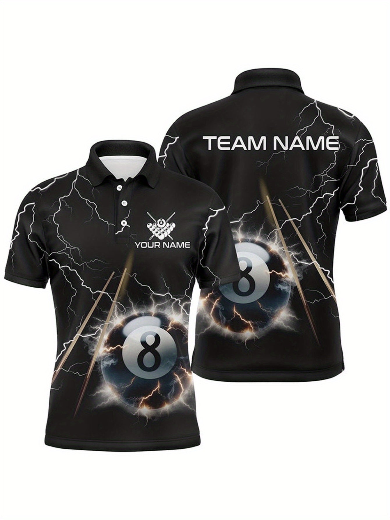 Custom Mens Billiards Shirt With Lightning Strike Print Polyester