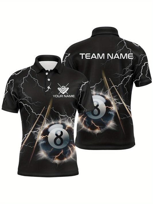Custom Mens Billiards Shirt With Lightning Strike Print Polyester