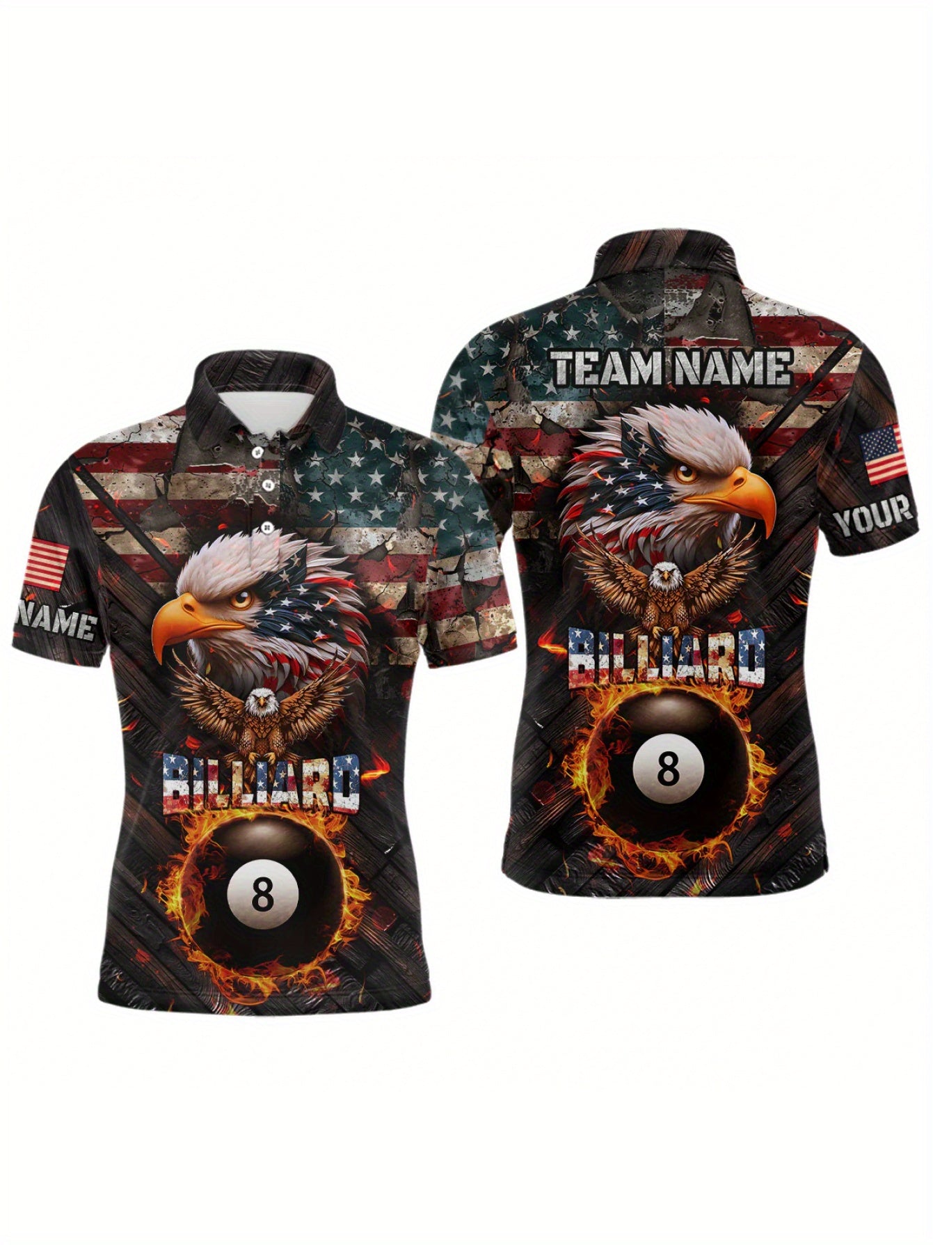 Custom Pool Player Shirt With Name Team Number American Flag