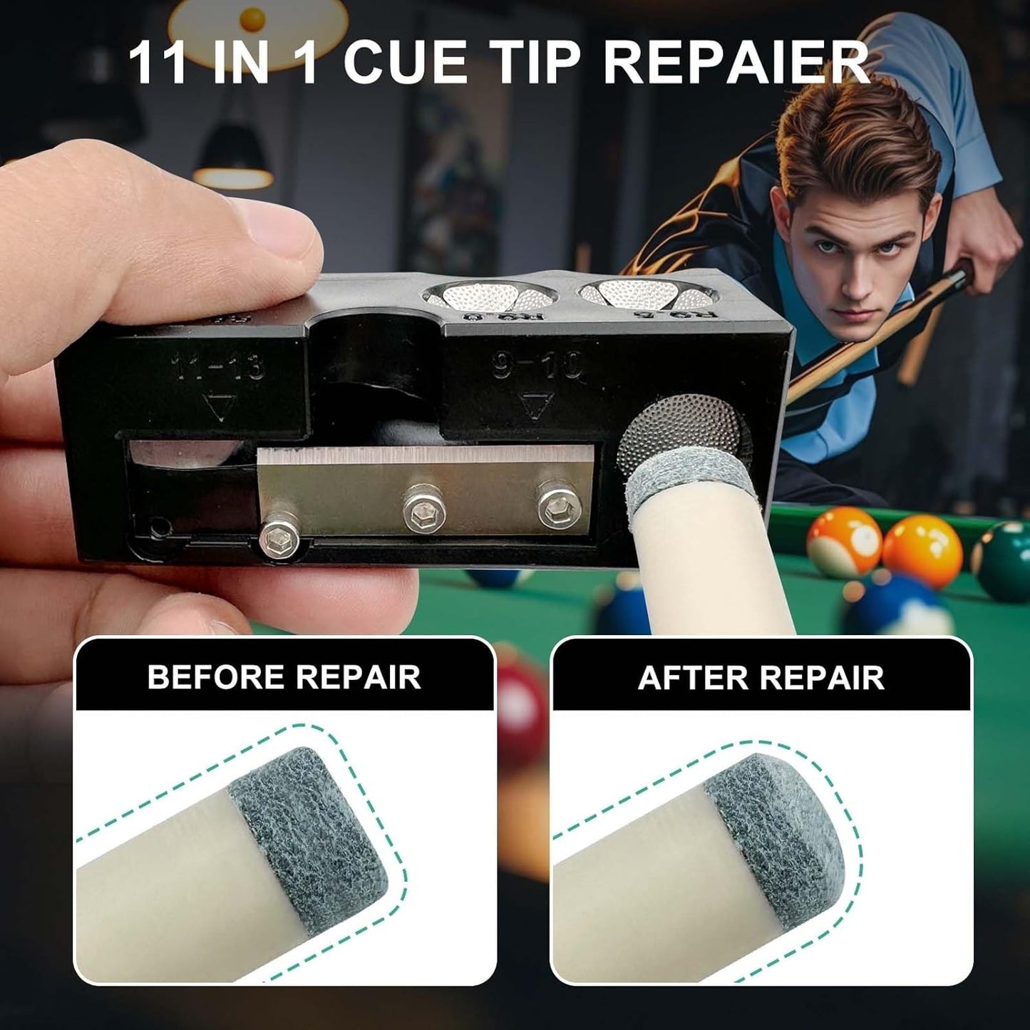 11-In-1 Pool Cue Tip Shaper Tool Kit For Billiards