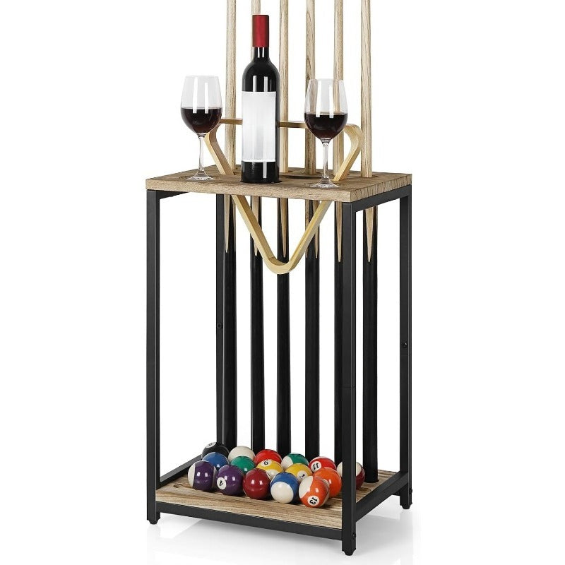 6 Cue Wood Pool Cue Holder Floor Stand For Billiards
