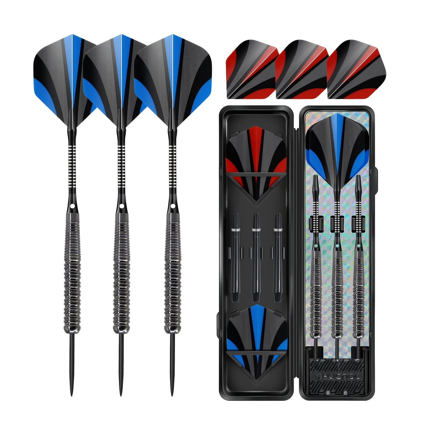 HUANQU Iron Dart Set With Flights Shafts Sharpeners Case