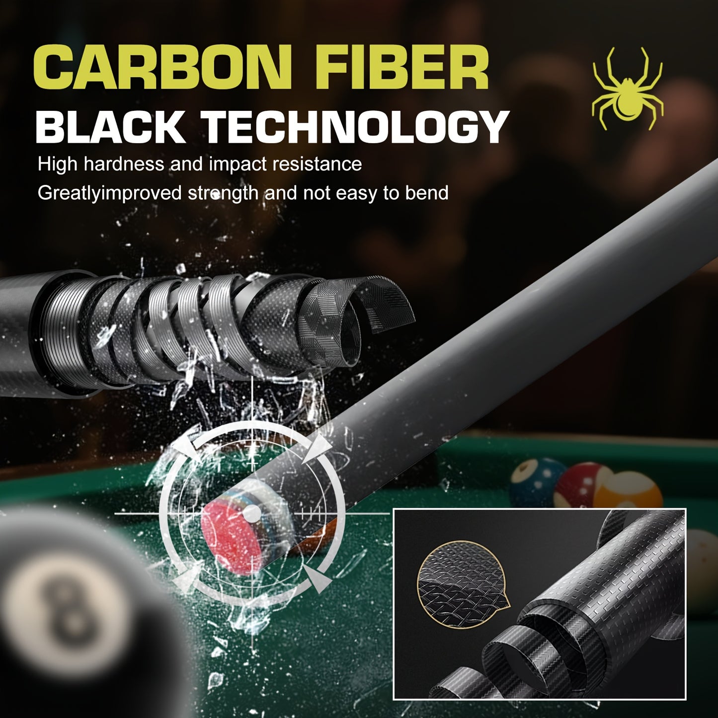 POINOS R Series Carbon Fiber Pool Cue With XTC Ferrule Multi Layer Tip Grip