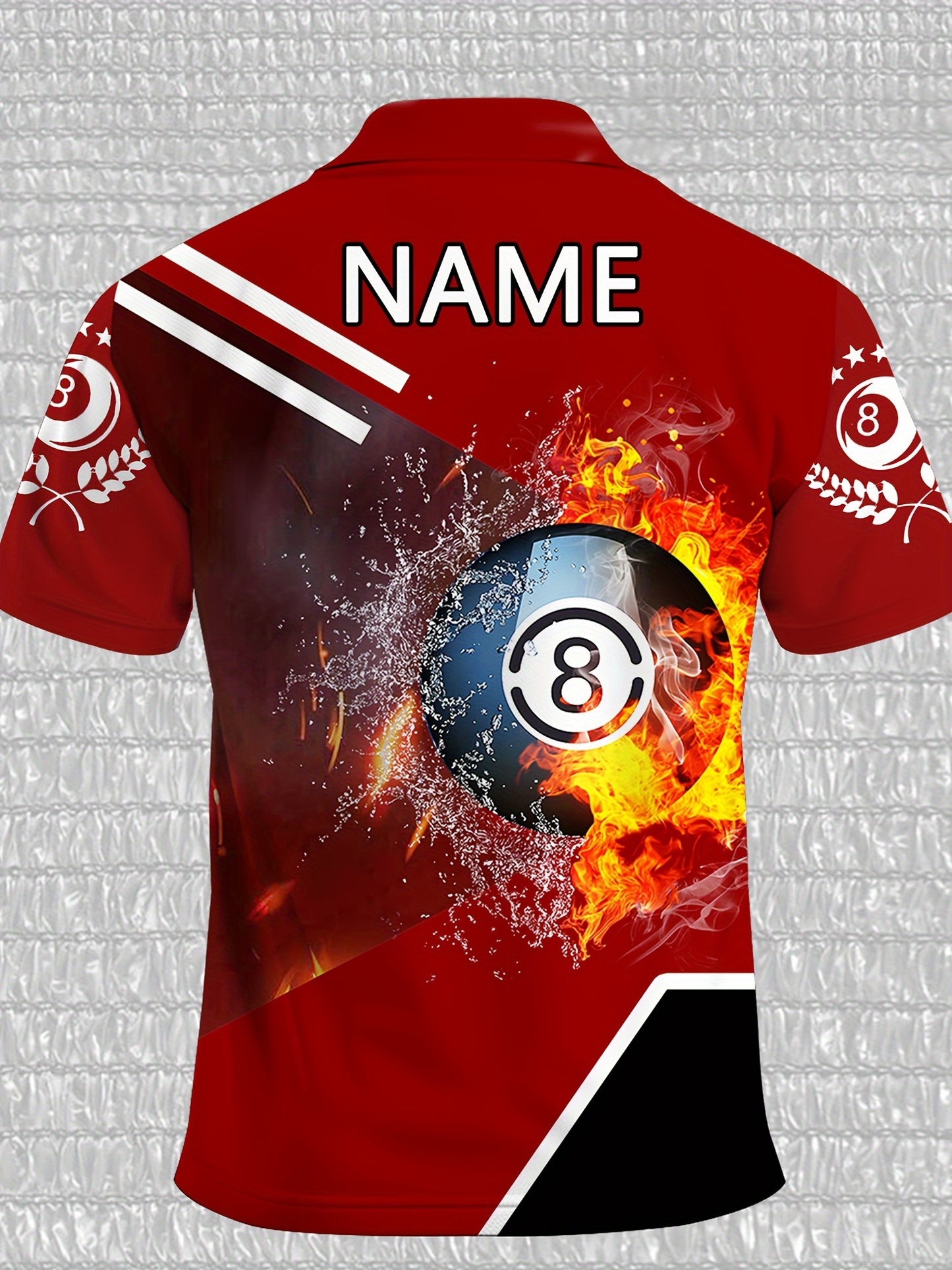 Mens Billiard Shirt All Over Print Crew Neck Polyester Elastane