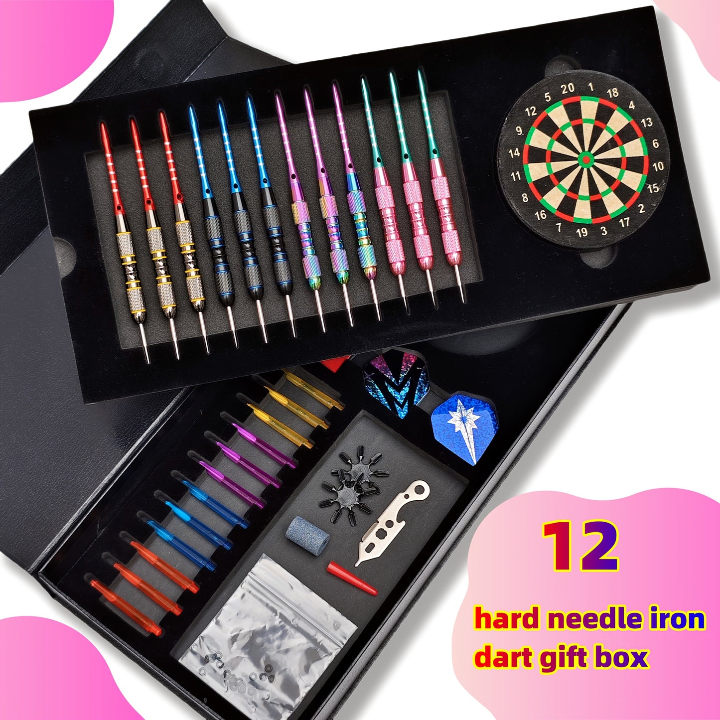 QTVIRA Dart Gift Set With 12 Darts And Tabletop Dartboard