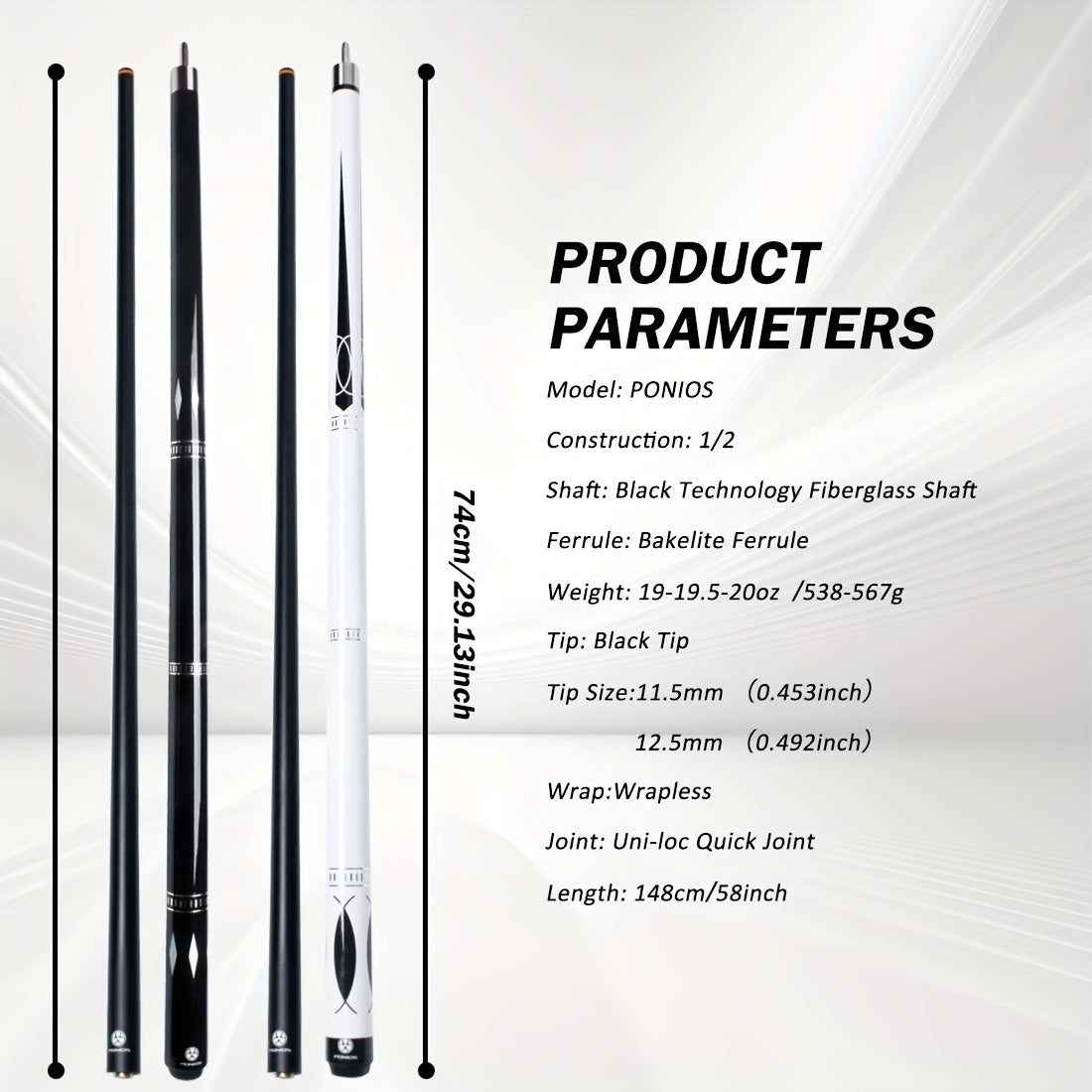 POINOS Professional Pool Cue With Glass Fiber Shaft UNI LOC