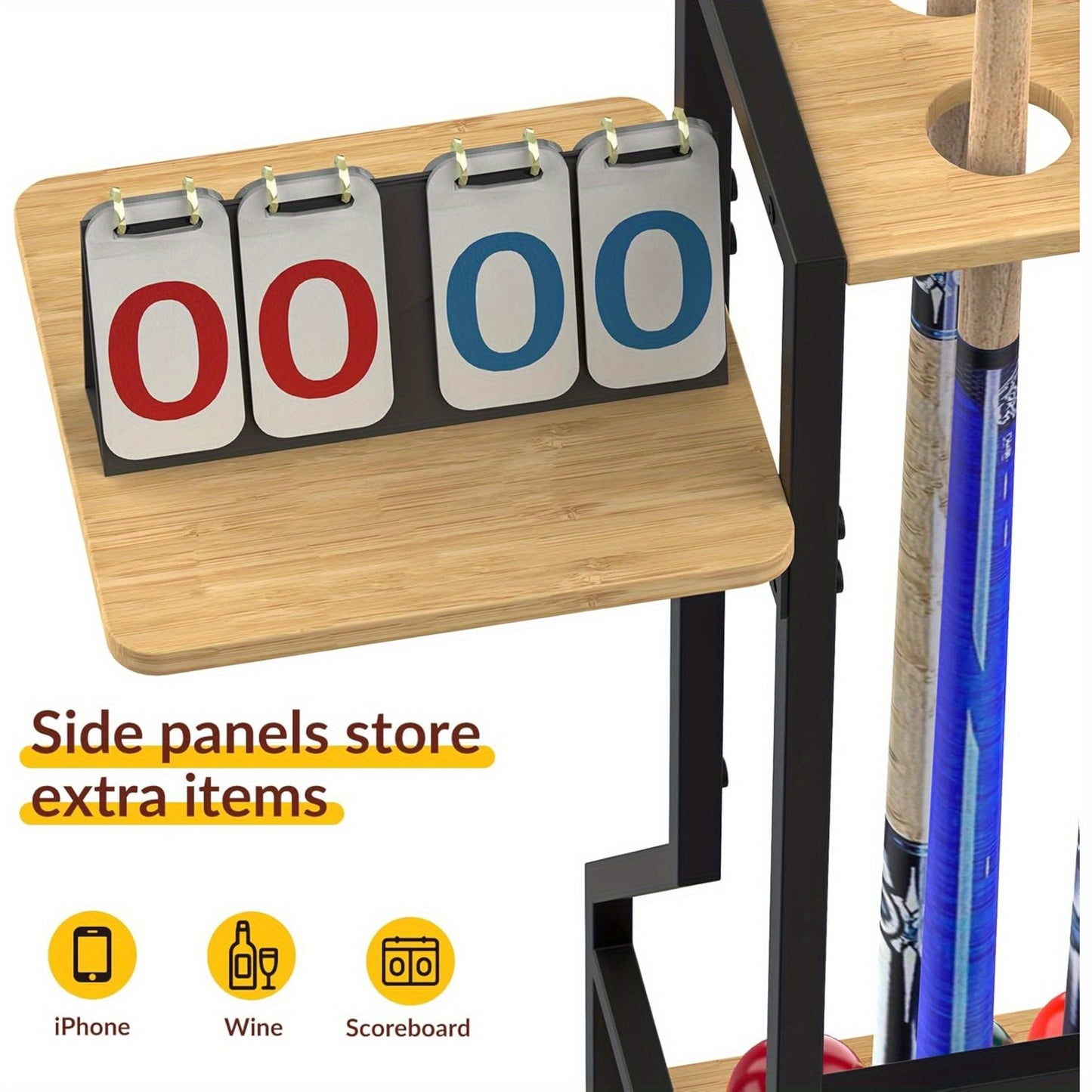 Billiards Cue Floor Stand Holder Up To 10 Cues Bamboo