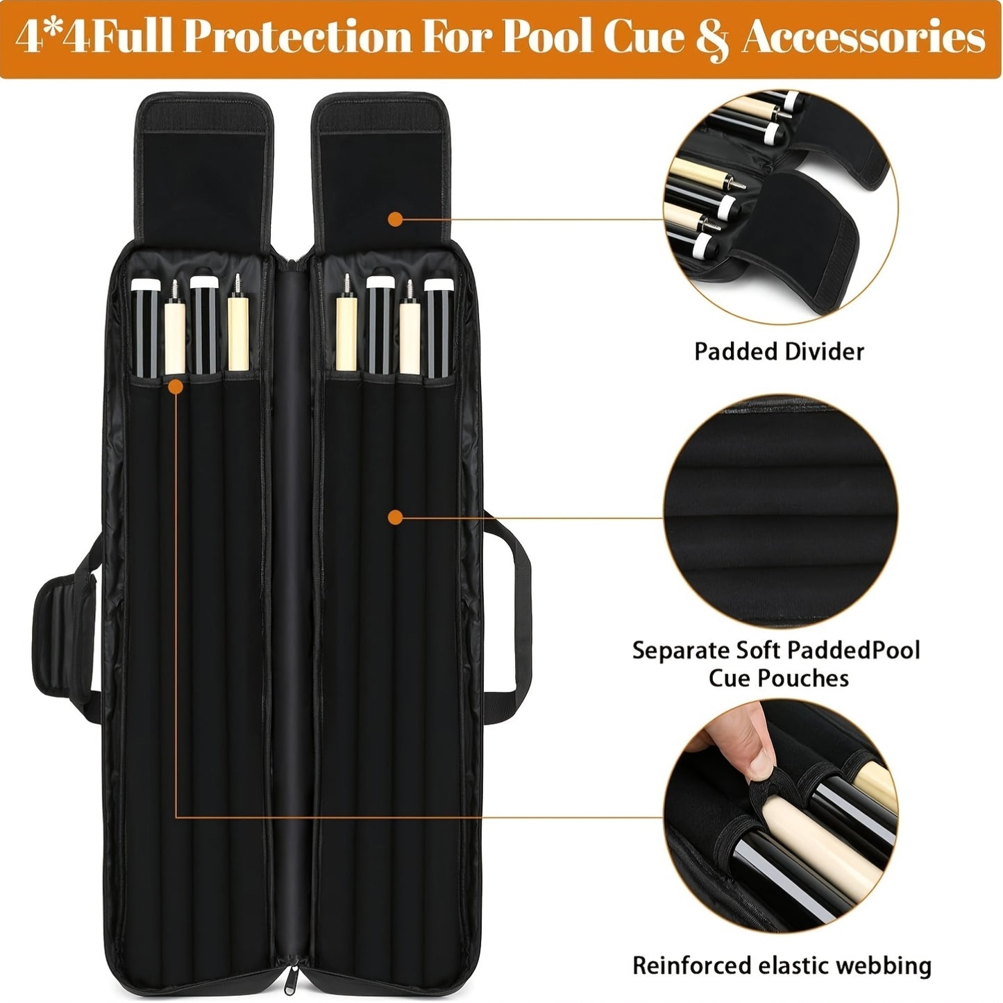 FANNOS Pool Cue Case 4x4 With Hidden Backpack Strap