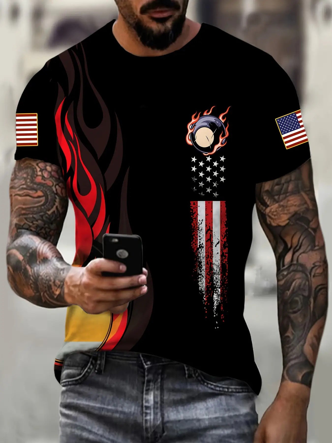 Billiards National Flag Print T Shirt For Men Polyester