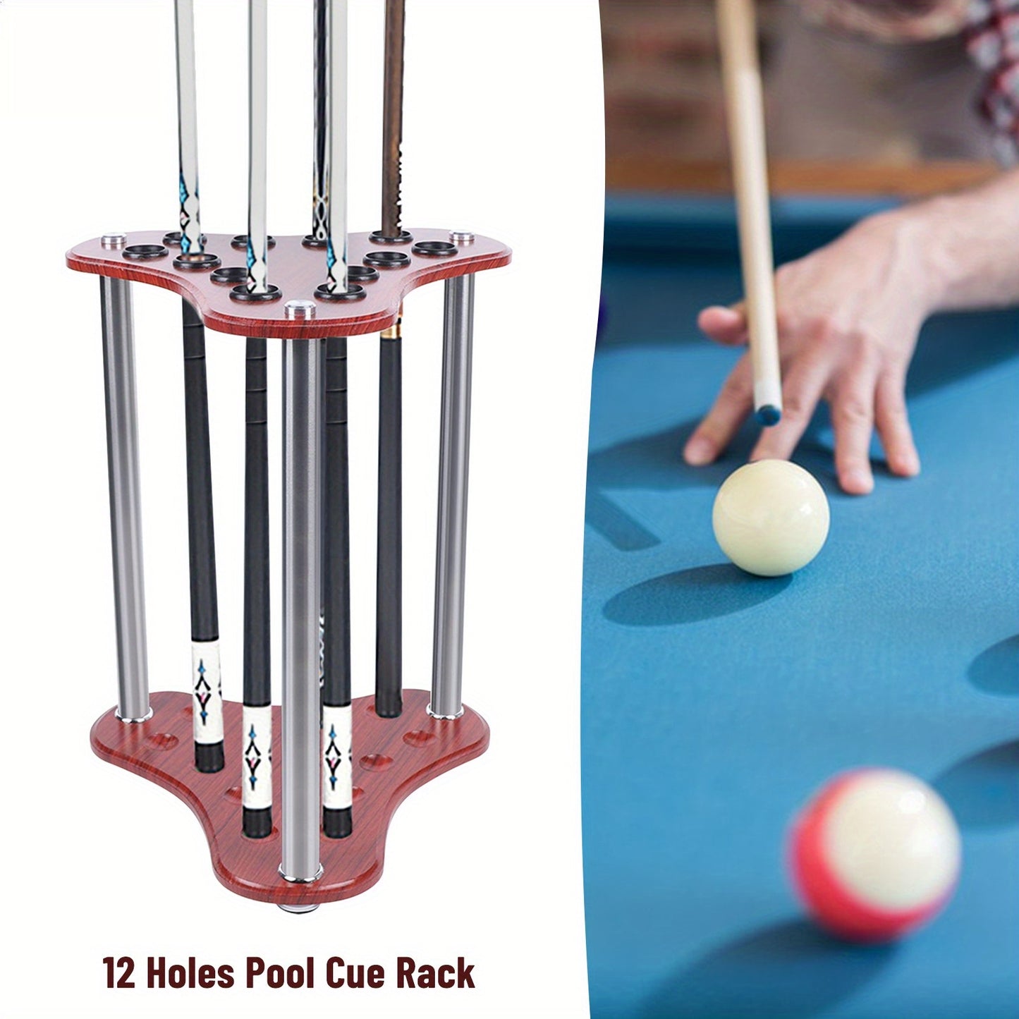 GDRASUYA Wood 12 Hole Pool Cue Rack Corner Floor Stand
