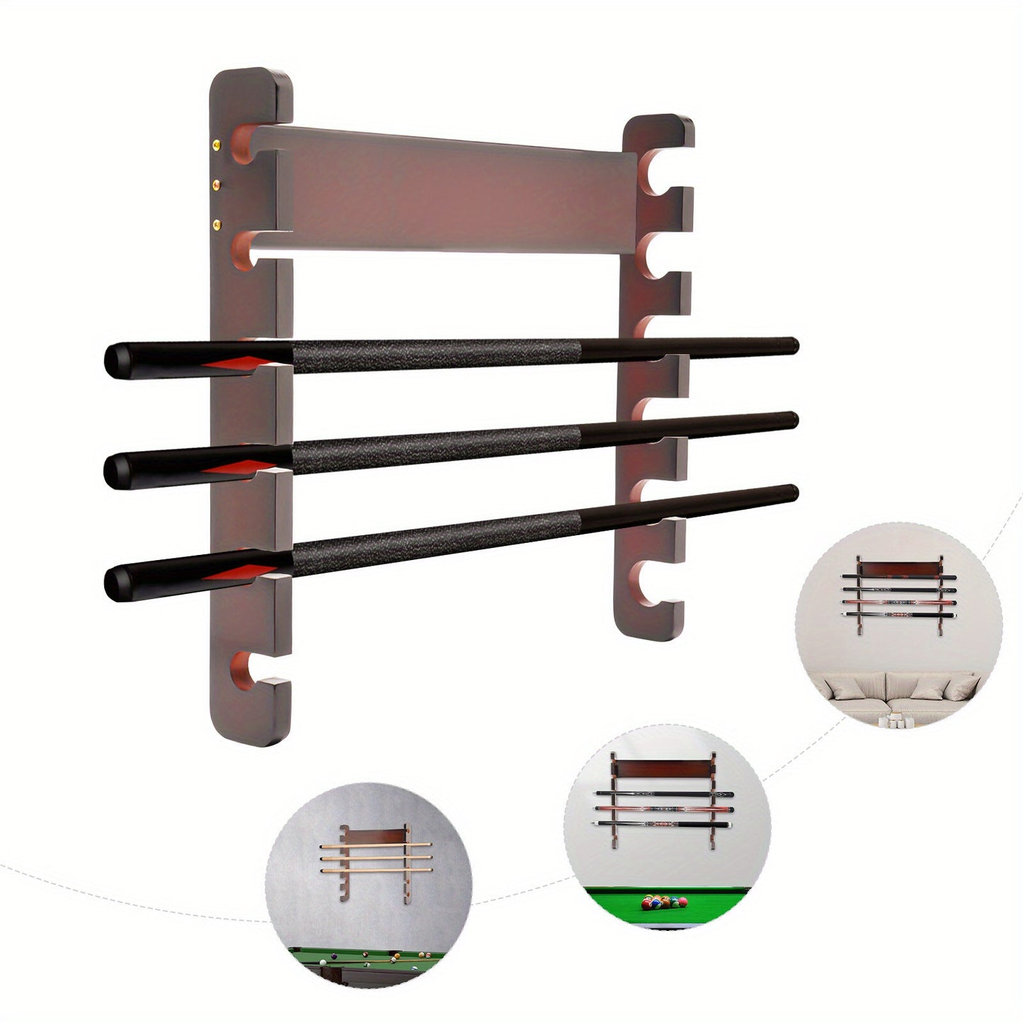 YIYIBYUS 6-Section Pine Wood Billiard Cue Holder Wall Mount