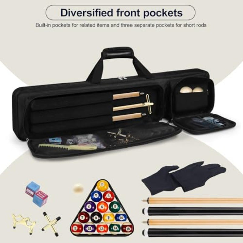 Heavy Duty Pool Cue Case With Oxford Exterior And Padded Interior Holds 4 Cues