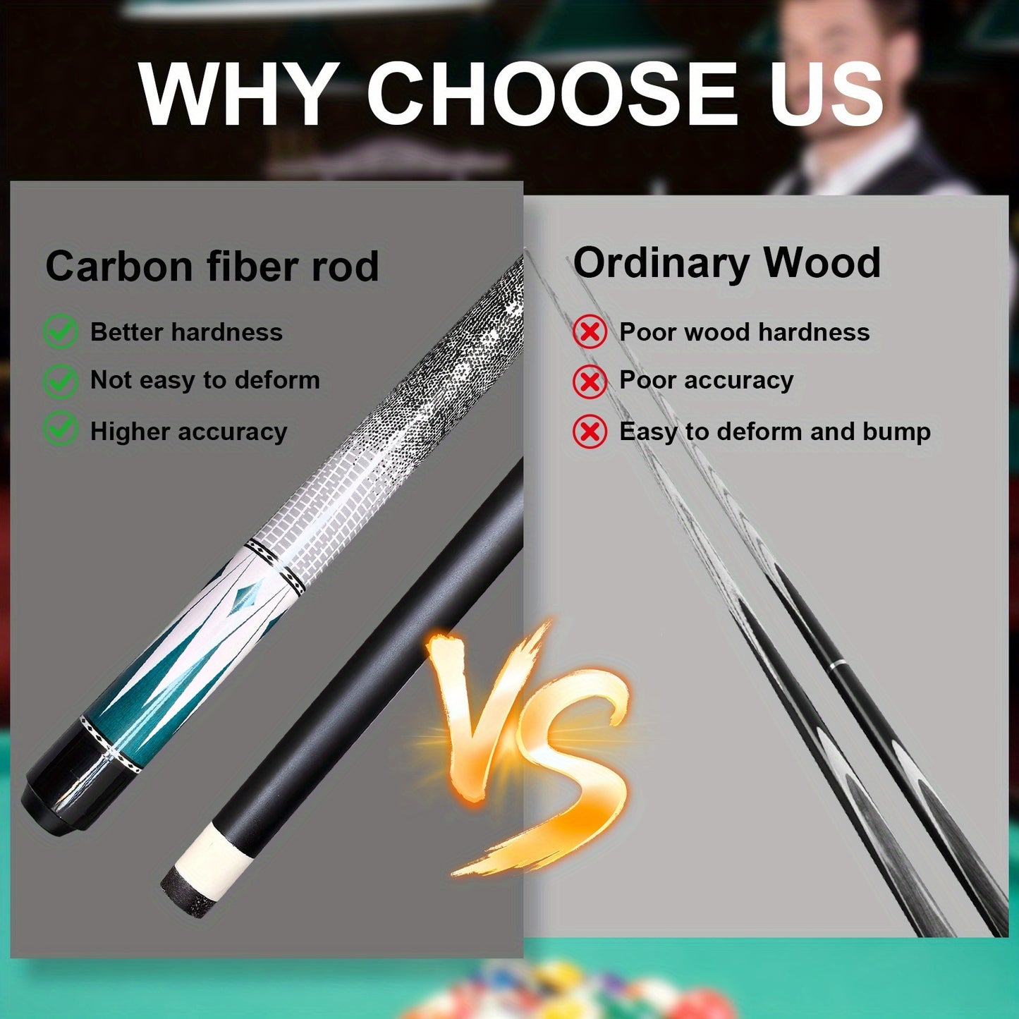 Carbon Fiber Billiard Cue Snakeskin Pattern Professional Low Spin Design