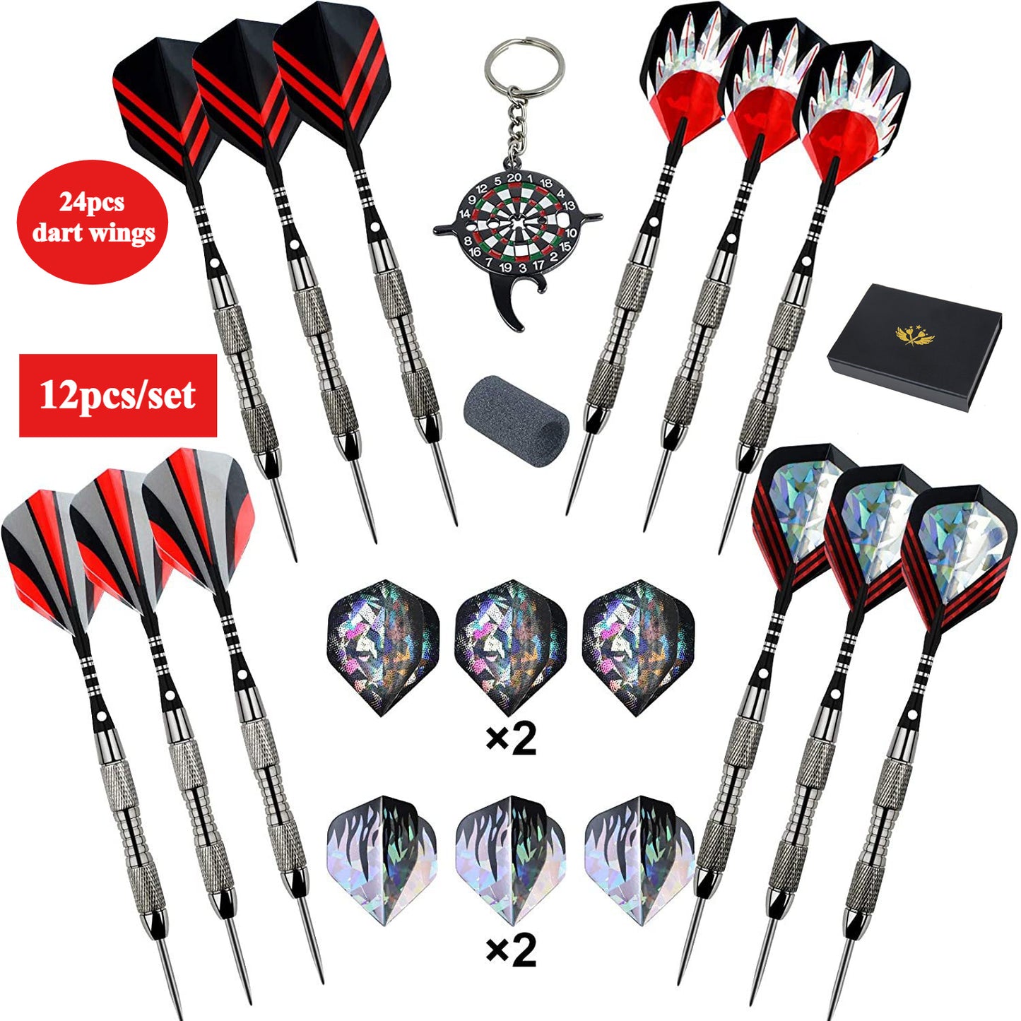 Professional Dart Gift Set 12 Darts Flight Pieces Box Tools