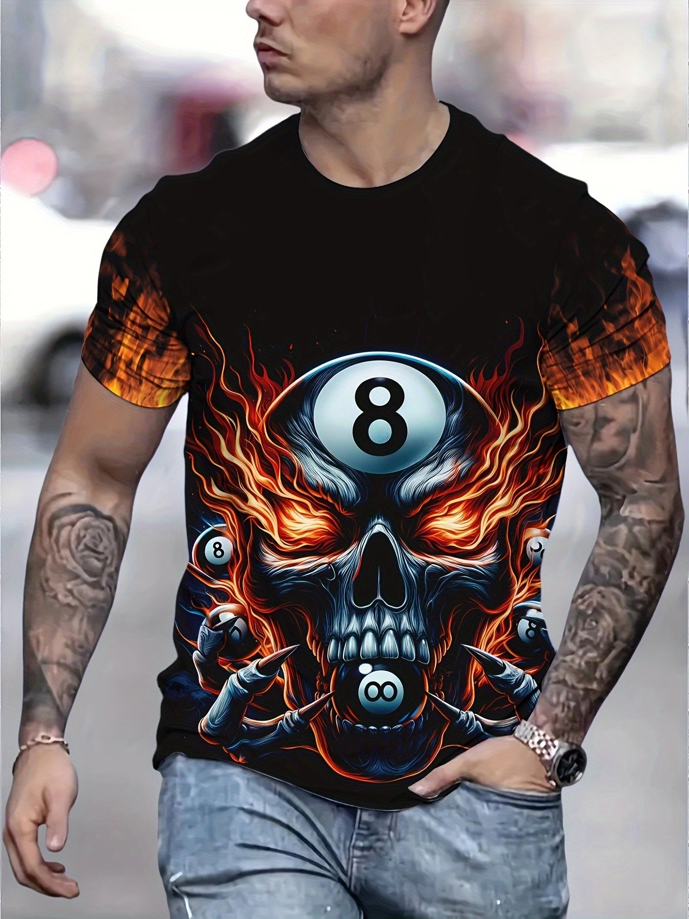 Mens Billiards Graphic T Shirt Edgy Skull Pool Balls Design