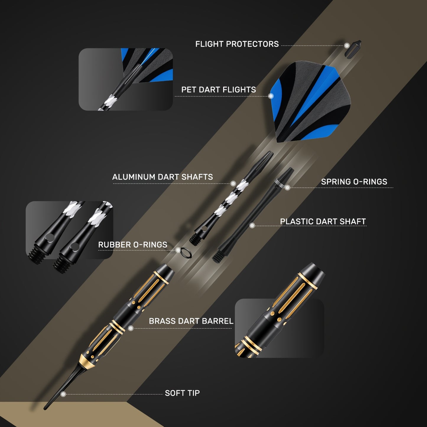 Set Of 3 Copper Soft Tip Darts For Electronic Dartboard Games