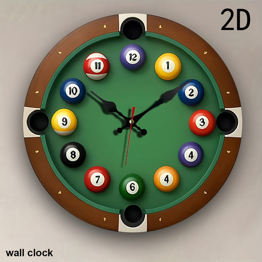 JFHT Pool Table Wall Clock With Billiard Balls And Cue