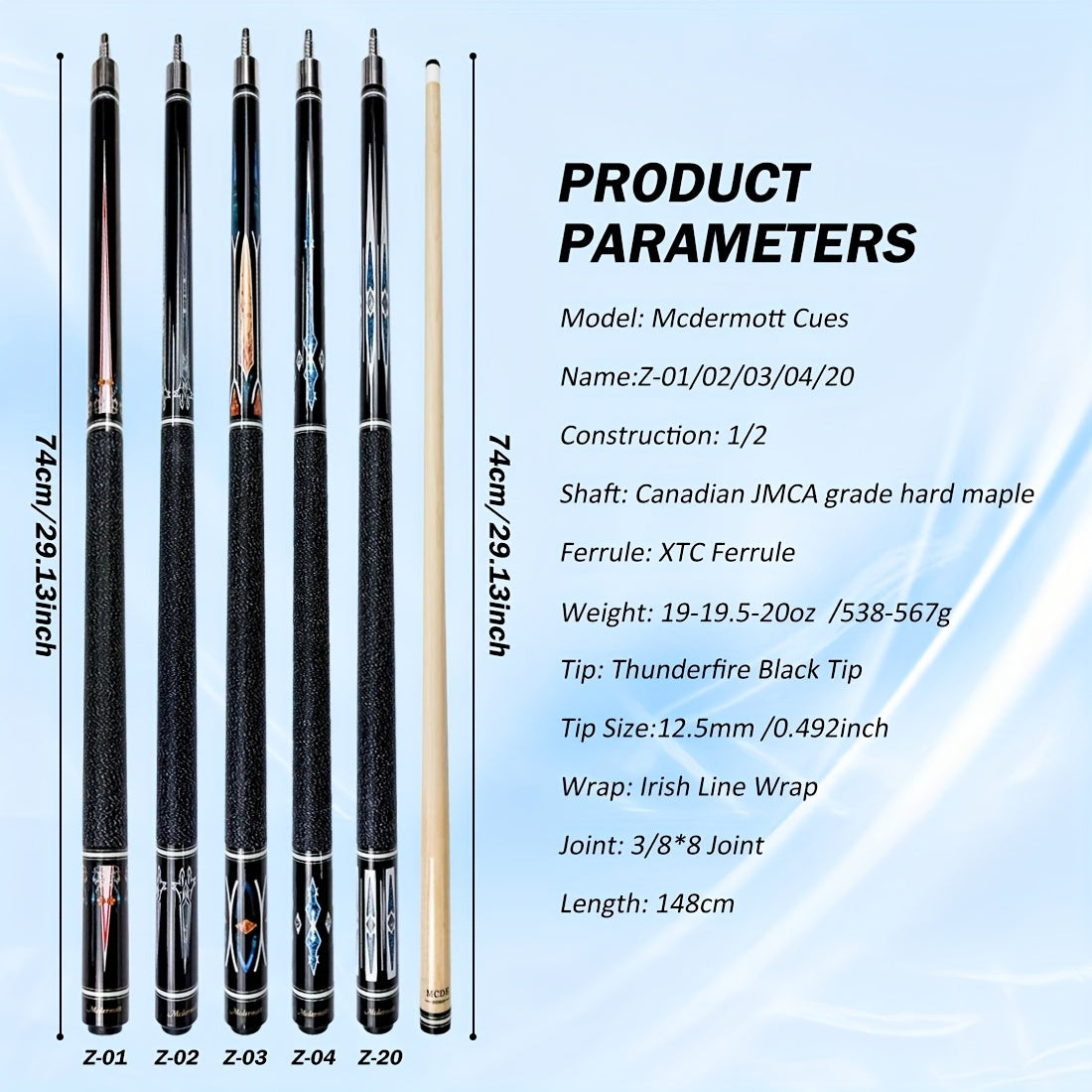 McDermott Z2 Series Pool Cue Low Deflection 2 Part