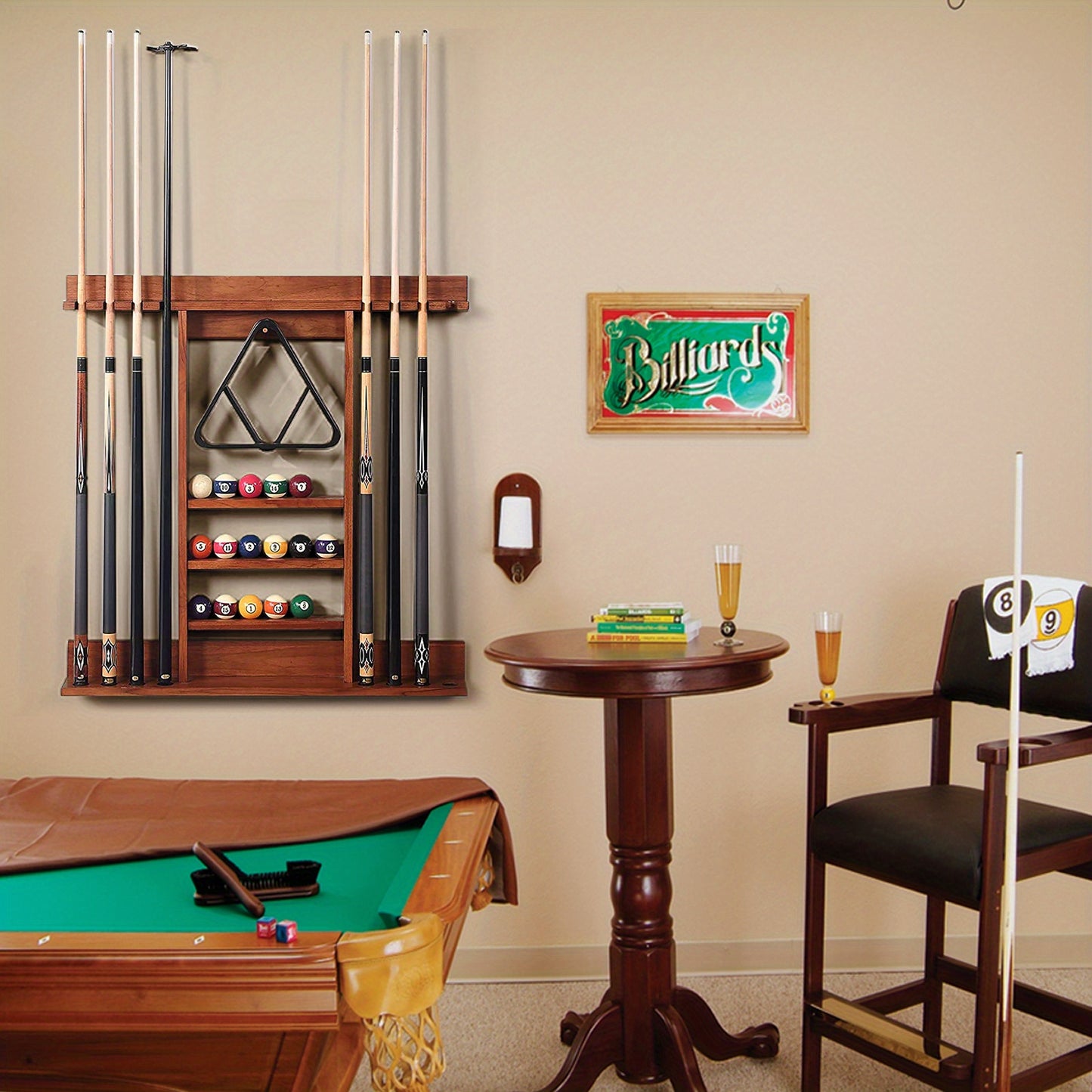 PETSITE Billiard Cue Rack Wall Mounted Pine Holds 8 Cues