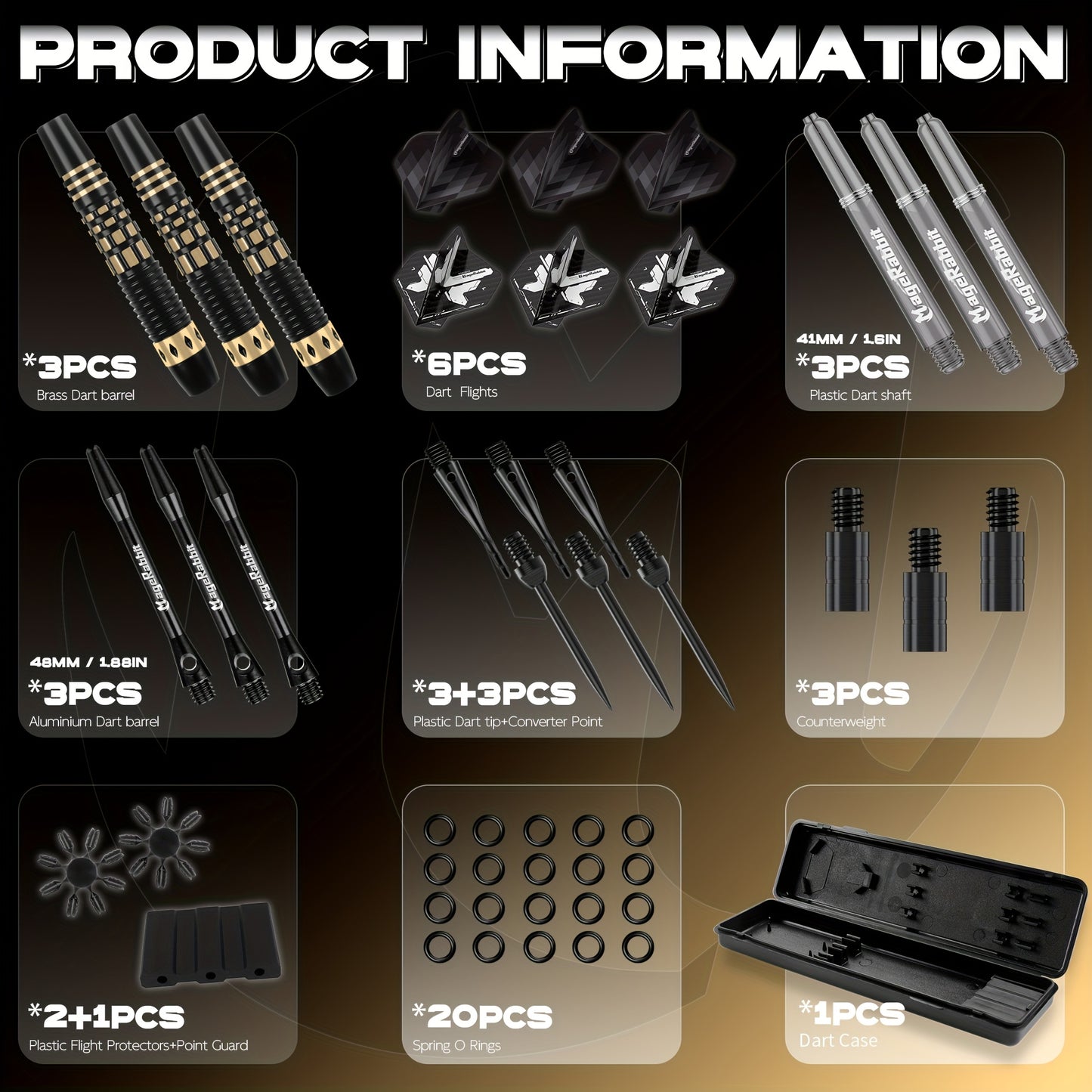 MageRabbit Professional 3-Piece 16g Brass Hard Darts Set with Adapter