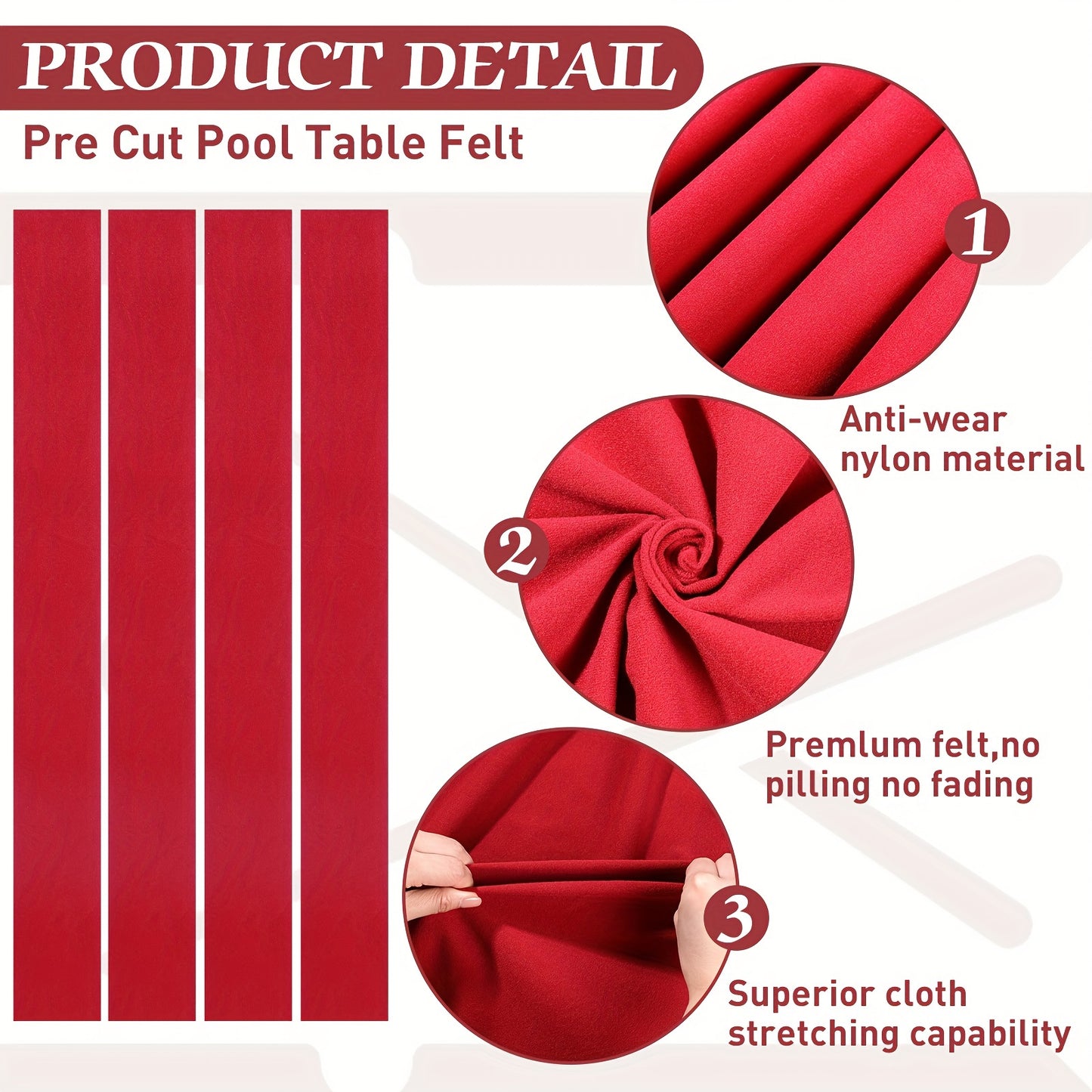 Pre-Cut Billiard Fabric Replacement With Six Cloth Strips And Bumpers