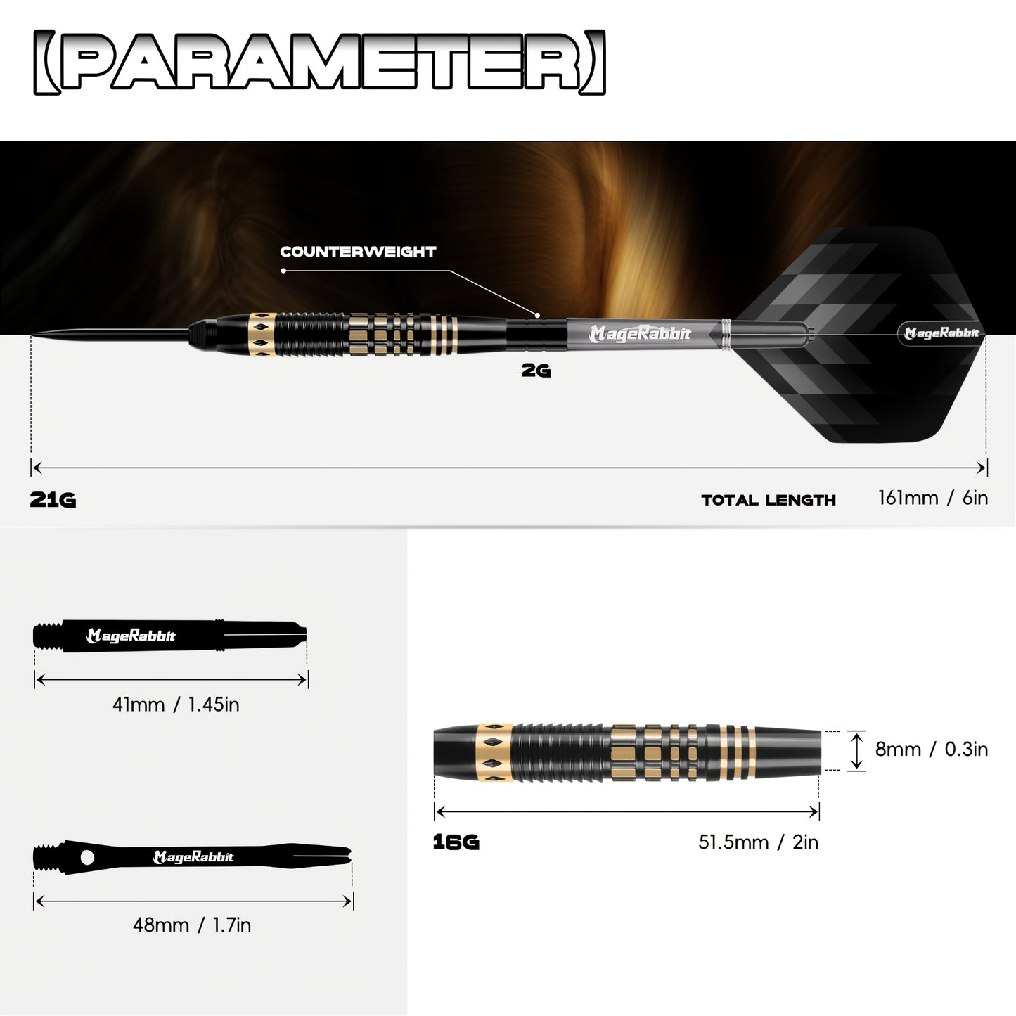 MageRabbit Professional 3-Piece 16g Brass Hard Darts Set with Adapter